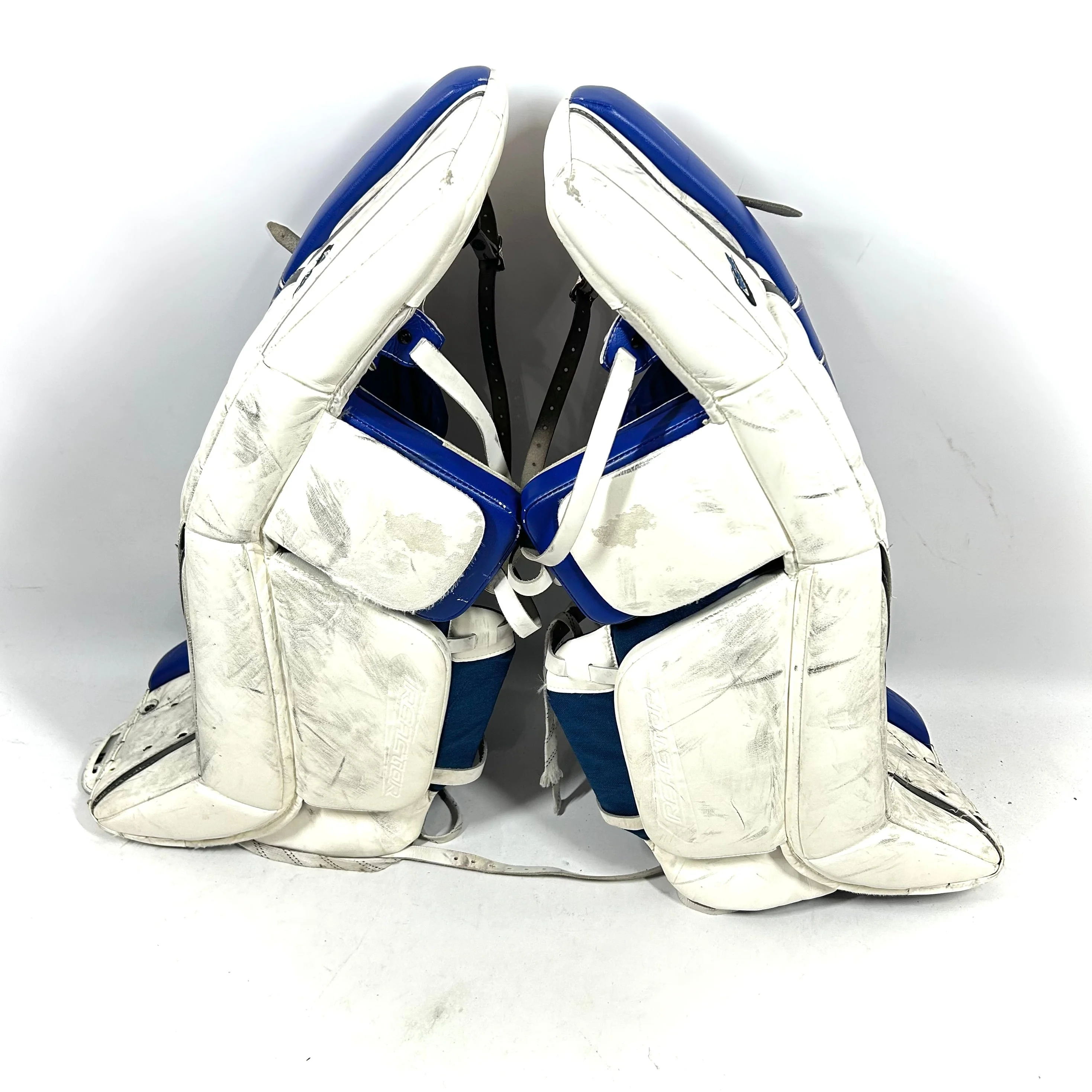 Bauer Reactor 9000 - Used Pro Stock Goalie Pads (White/Blue/Black) - Image 2