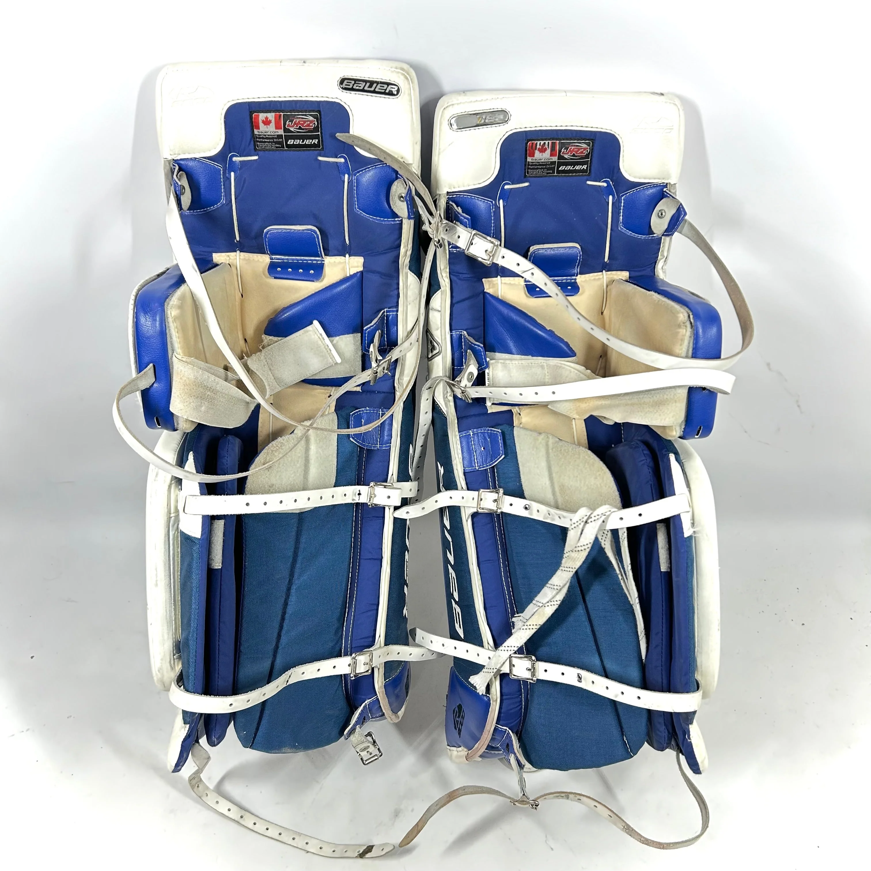 Bauer Reactor 9000 - Used Pro Stock Goalie Pads (White/Blue/Black) - Image 3