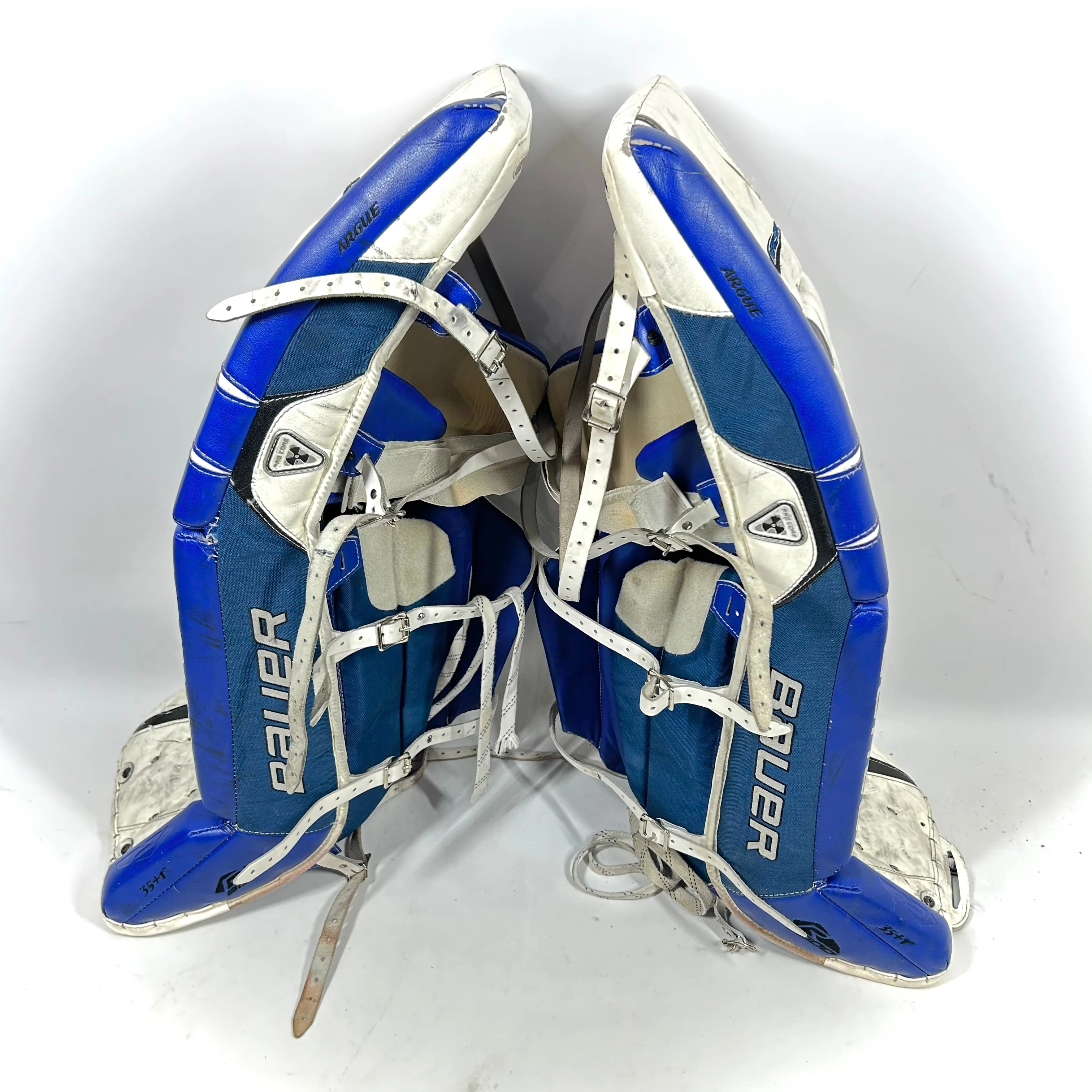 Bauer Reactor 9000 - Used Pro Stock Goalie Pads (White/Blue/Black) - Image 4