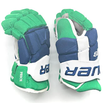 Bauer Supreme 1S - Used NHL Pro Stock Glove - Brett Pesce (Blue/Green/White) - Image 3