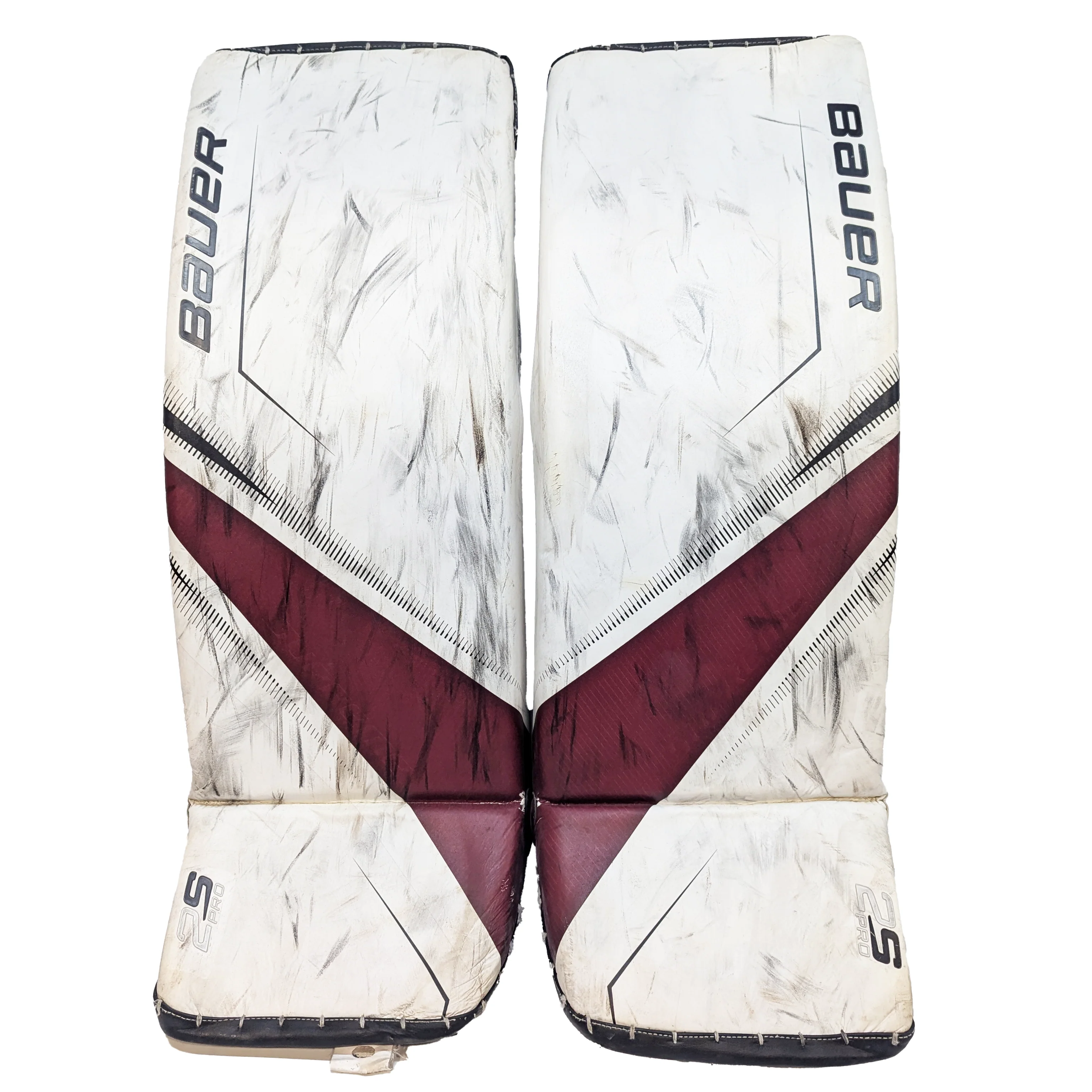 Bauer Supreme 2S Pro - Used Pro Stock Goalie Pads (White/Maroon) - Image 2