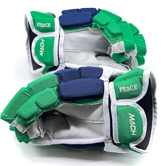 Bauer Supreme Mach - NHL Pro Stock Glove - Bett Pesce (Blue/Green/White) - Image 4