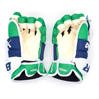 Bauer Supreme Mach - NHL Pro Stock Hockey Gloves - Michael Bunting (Blue/Green/White) - Image 2