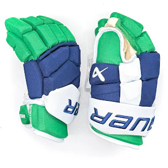 Bauer Supreme Mach - NHL Pro Stock Hockey Gloves - Michael Bunting (Blue/Green/White) - Image 3