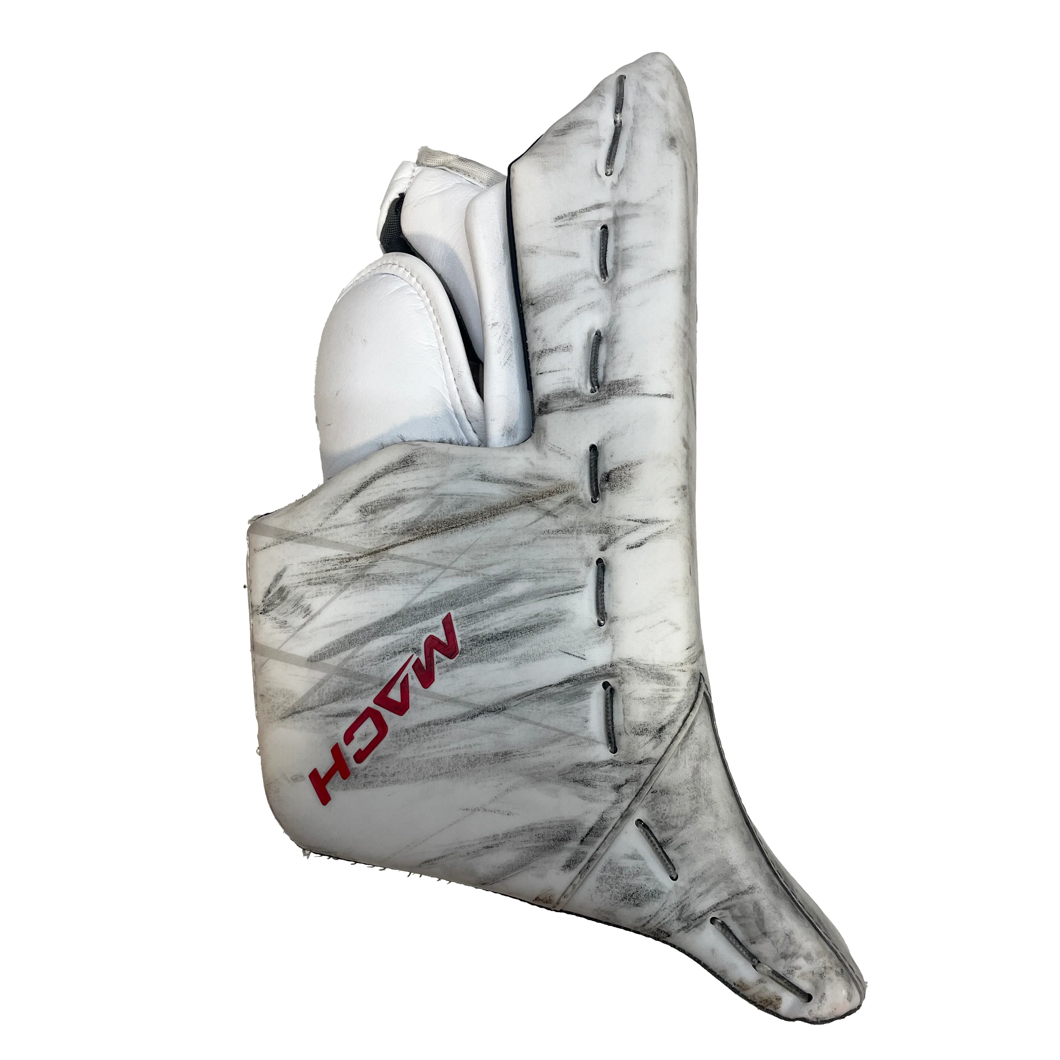 Bauer Supreme Mach - Used Cayden Primeau NHL Pro Stock Goalie Blocker - Montreal Canadiens (White/Red/Blue) - Image 2