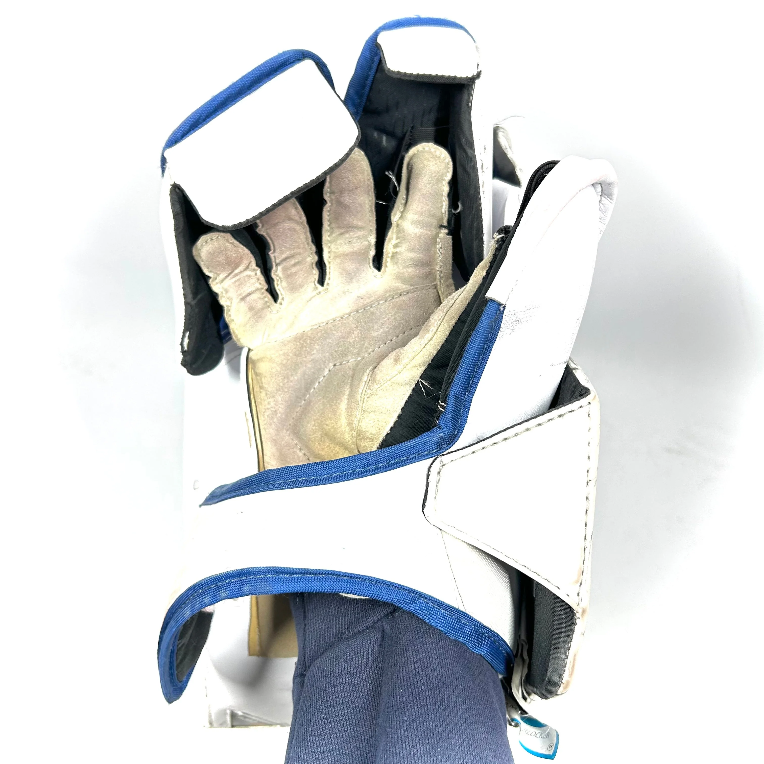 Bauer Supreme Mach - Used Pro Stock Goalie Blocker (White/Blue) - Image 3