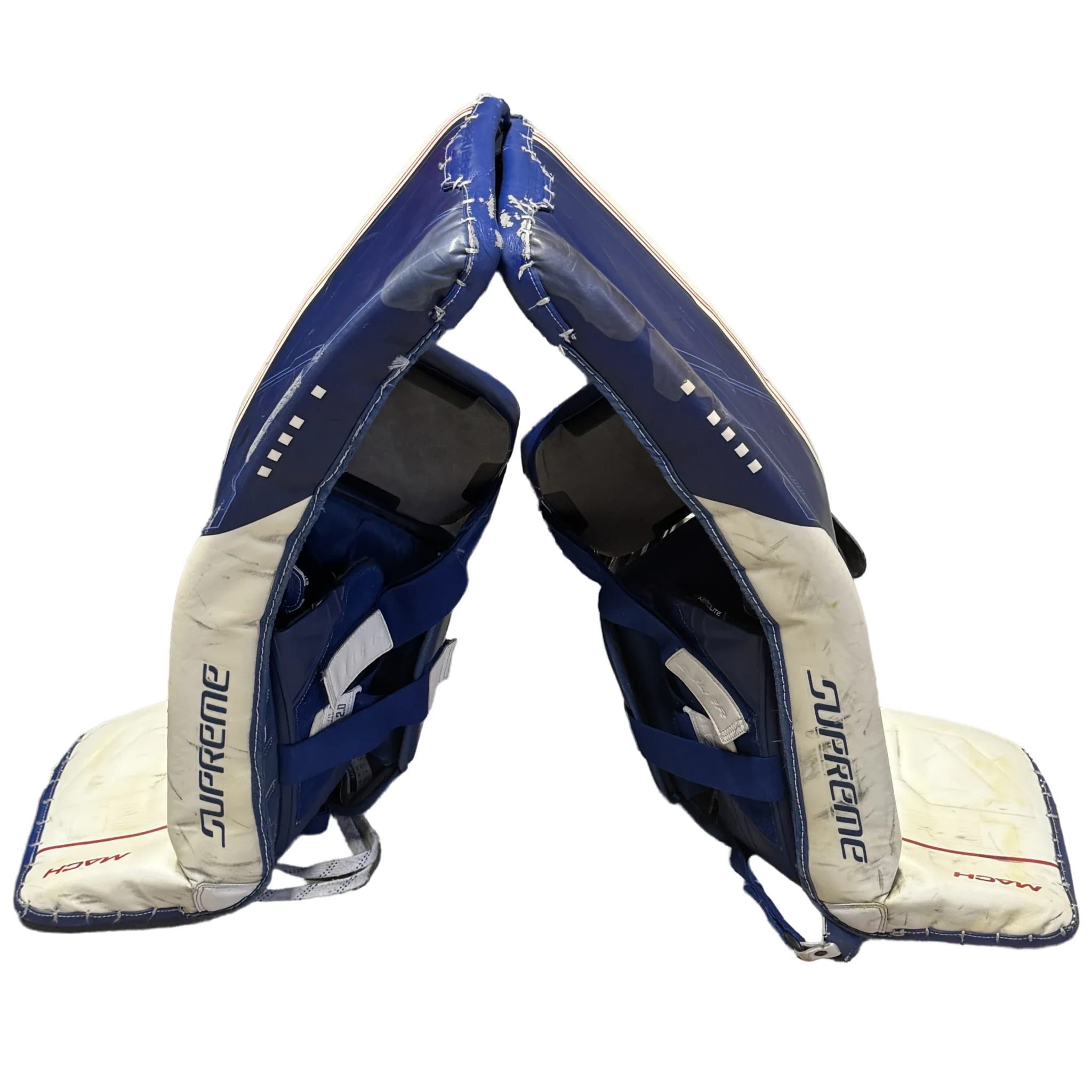 Bauer Supreme Mach - Used Pro Stock Goalie Pads (Blue/White/Red) - Image 4
