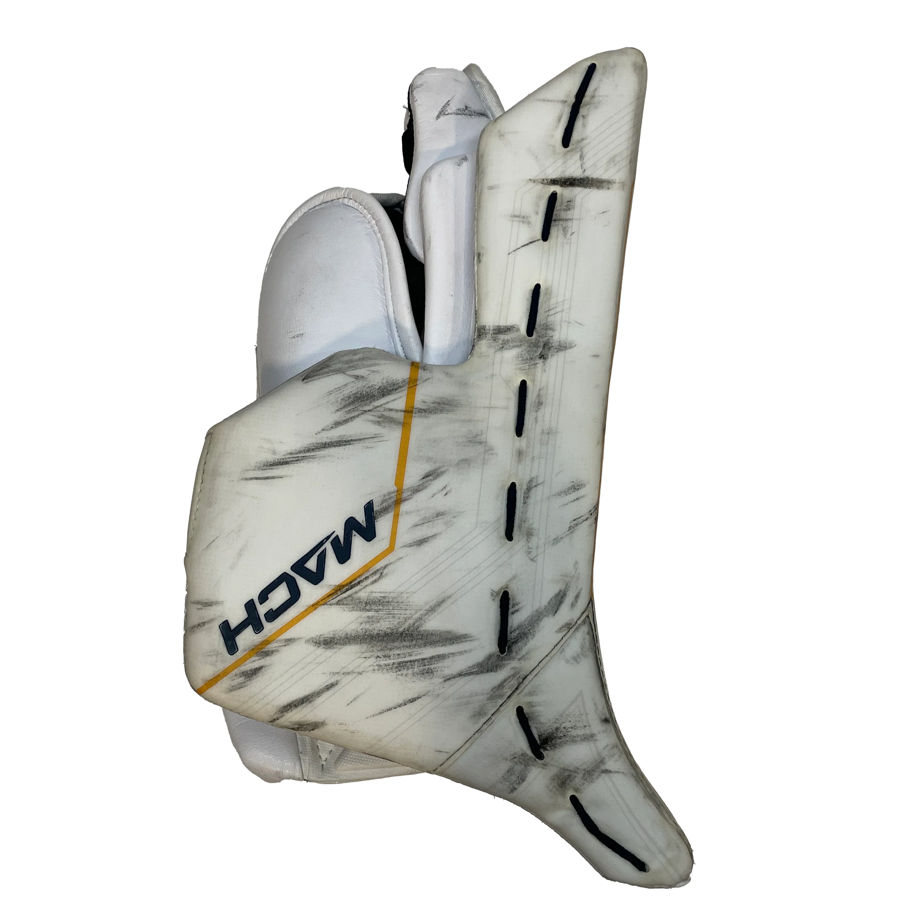 Bauer Supreme Mach - Used Pro Stock Goalie Pads (White/Navy/Yellow) - Image 10