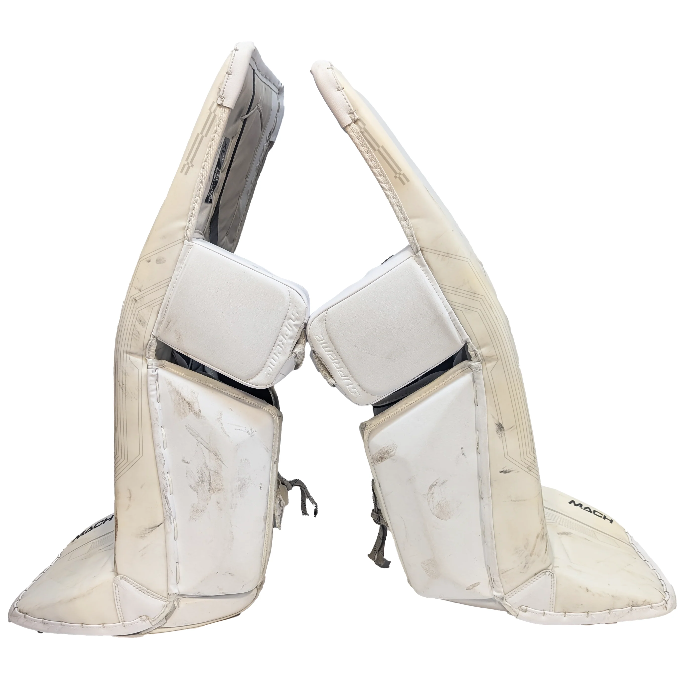 Bauer Supreme Mach - USHL Used Pro Stock Goalie Pads (White/Black) - Image 2