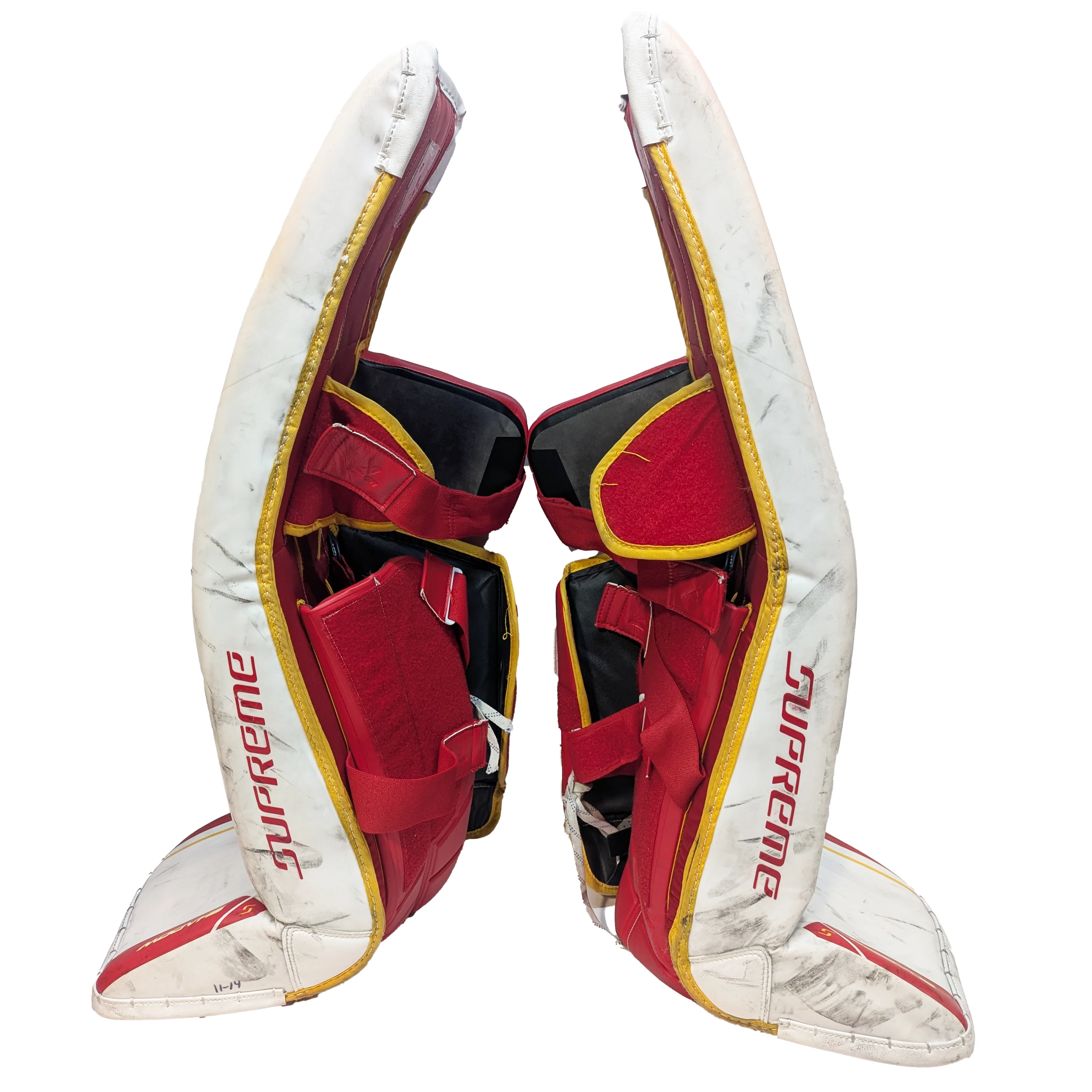Bauer Supreme Shadow - Used AHL Pro Stock Goalie Full Set (White/Red/Yellow) - Image 4