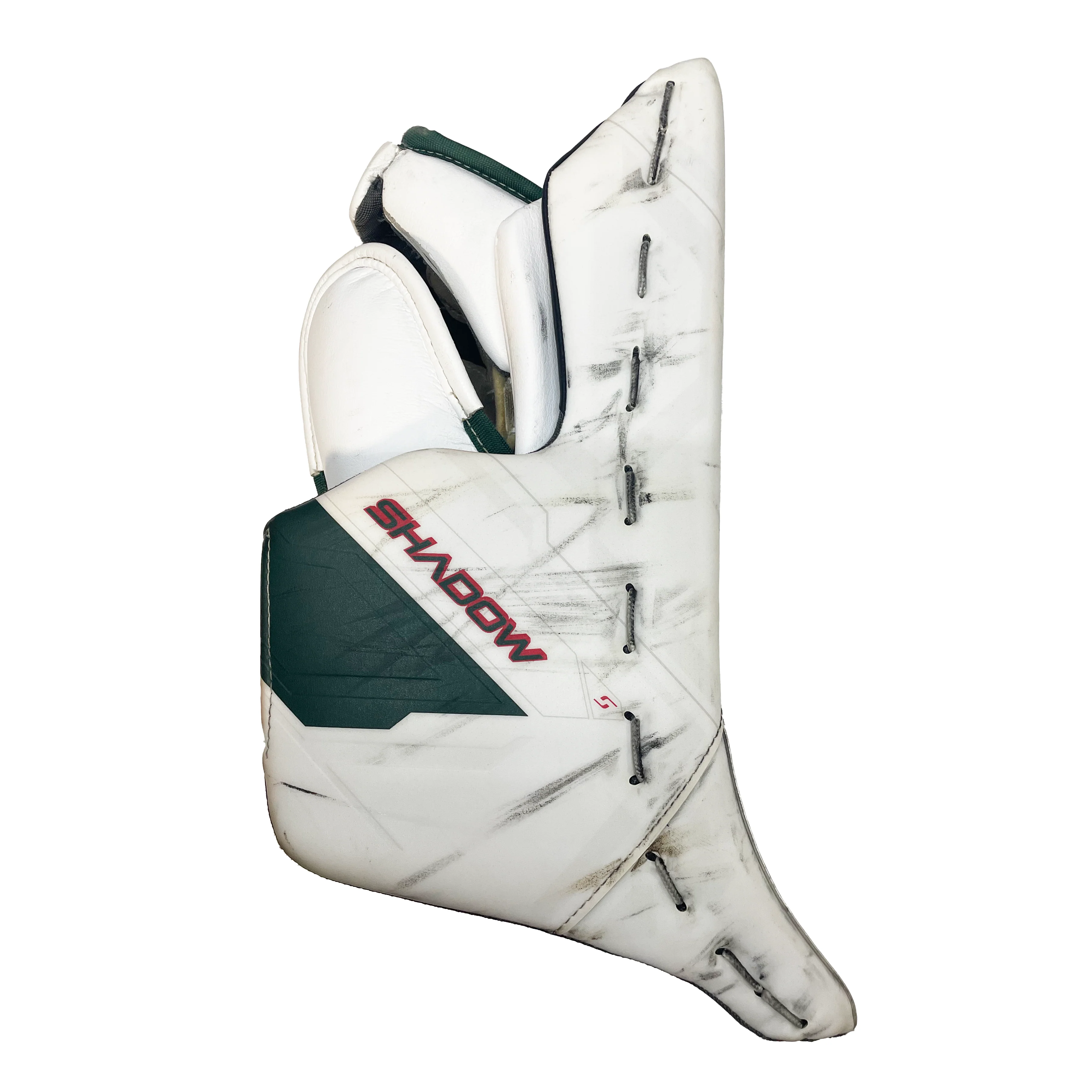 Bauer Supreme Shadow - Used Pro Stock Goalie Blocker (White/Green/Red) - Image 2