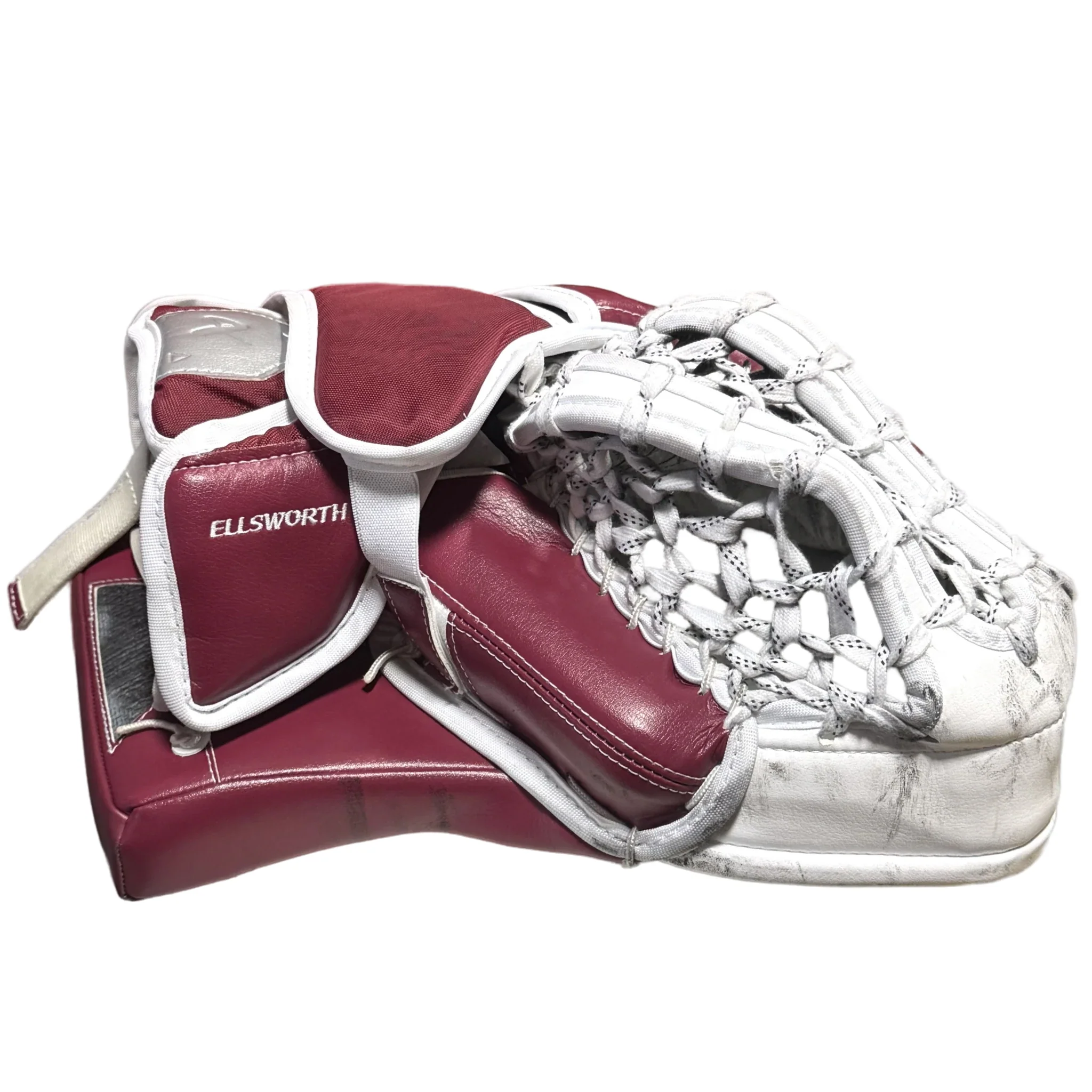 Bauer Supreme Shadow - Used Pro Stock Goalie Glove (White/Maroon/Black) - Image 2