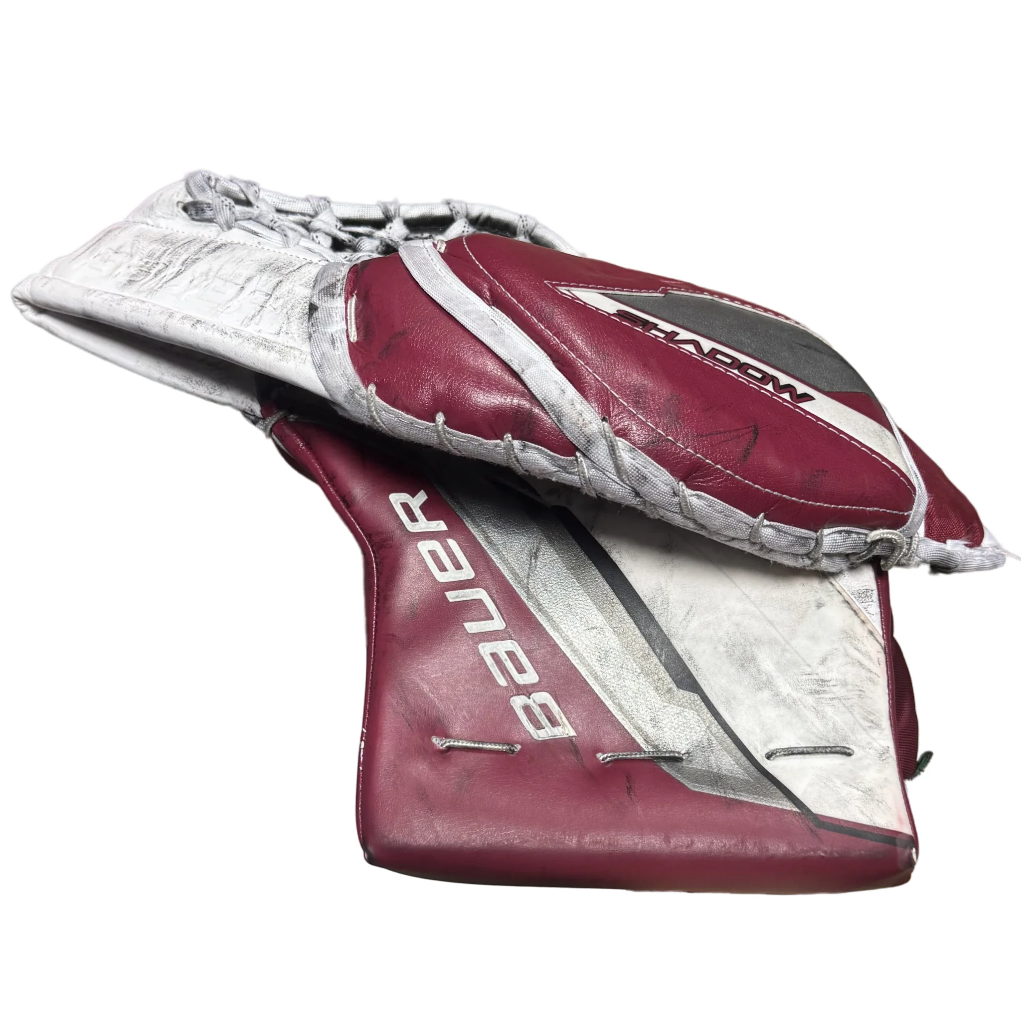 Bauer Supreme Shadow - Used Pro Stock Goalie Glove (White/Maroon/Black) - Image 4