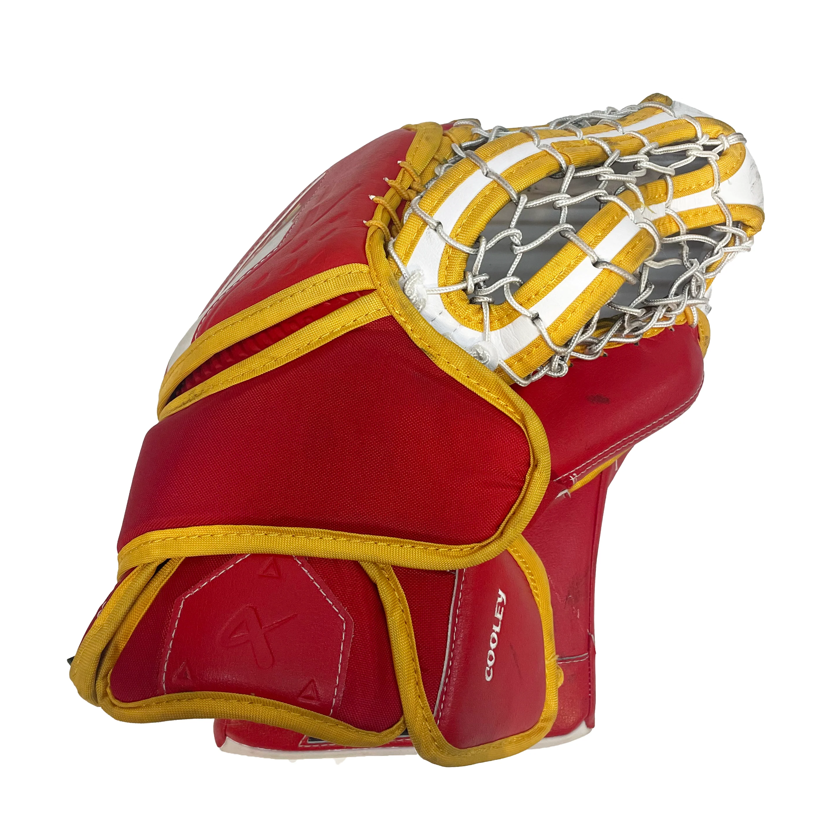 Bauer Supreme Shadow - Used Pro Stock Goalie Glove (White/Red/Yellow) - Image 3