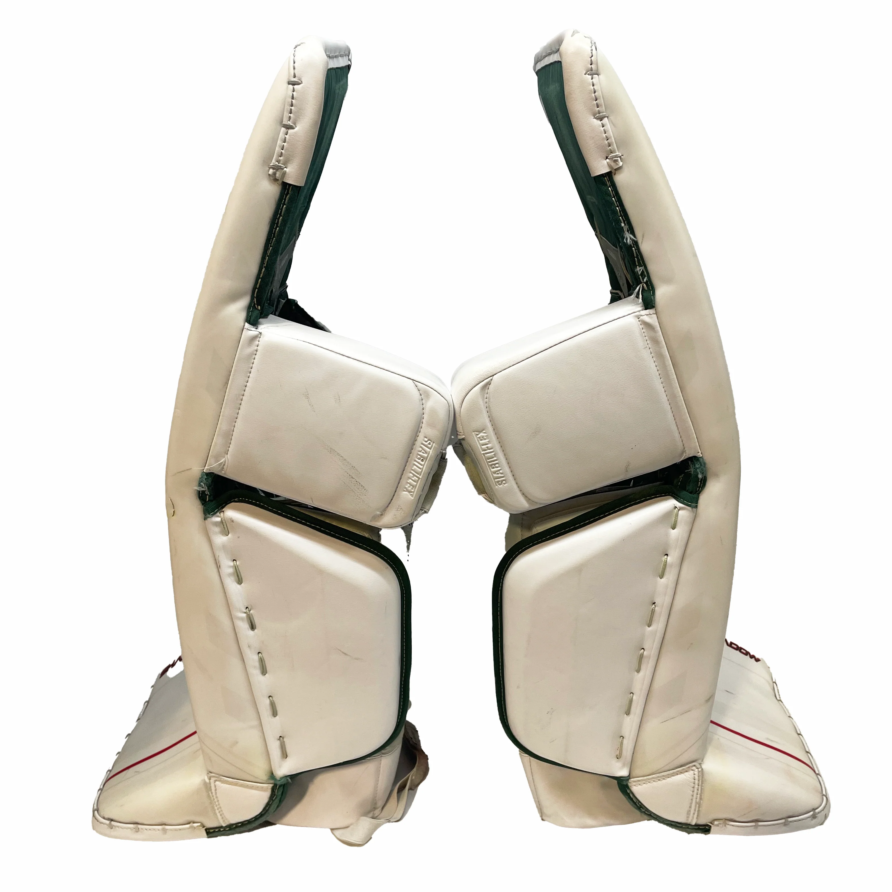Bauer Supreme Shadow - Used Pro Stock Goalie Pads (White/Green/Red) - Image 2