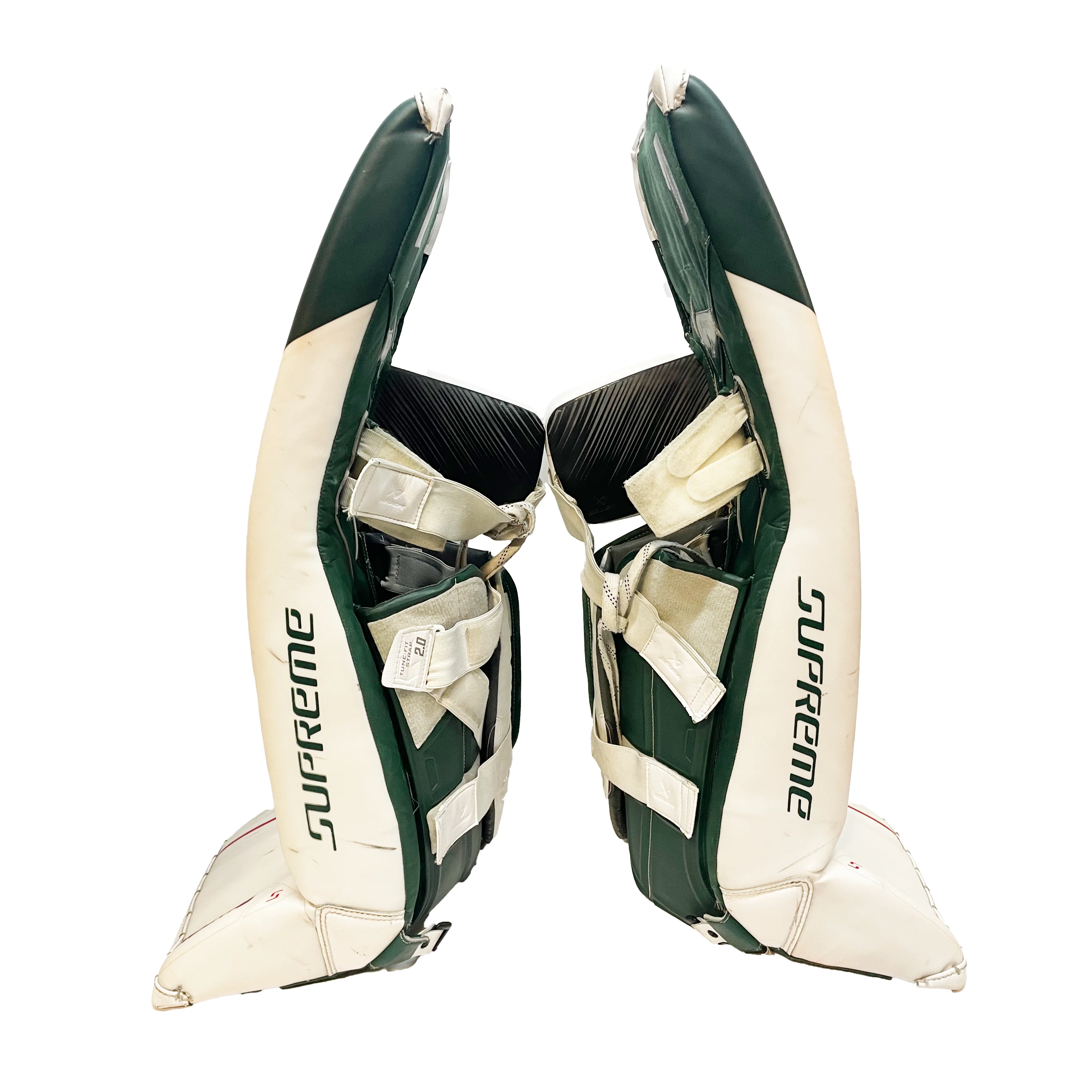 Bauer Supreme Shadow - Used Pro Stock Goalie Pads (White/Green/Red) - Image 3