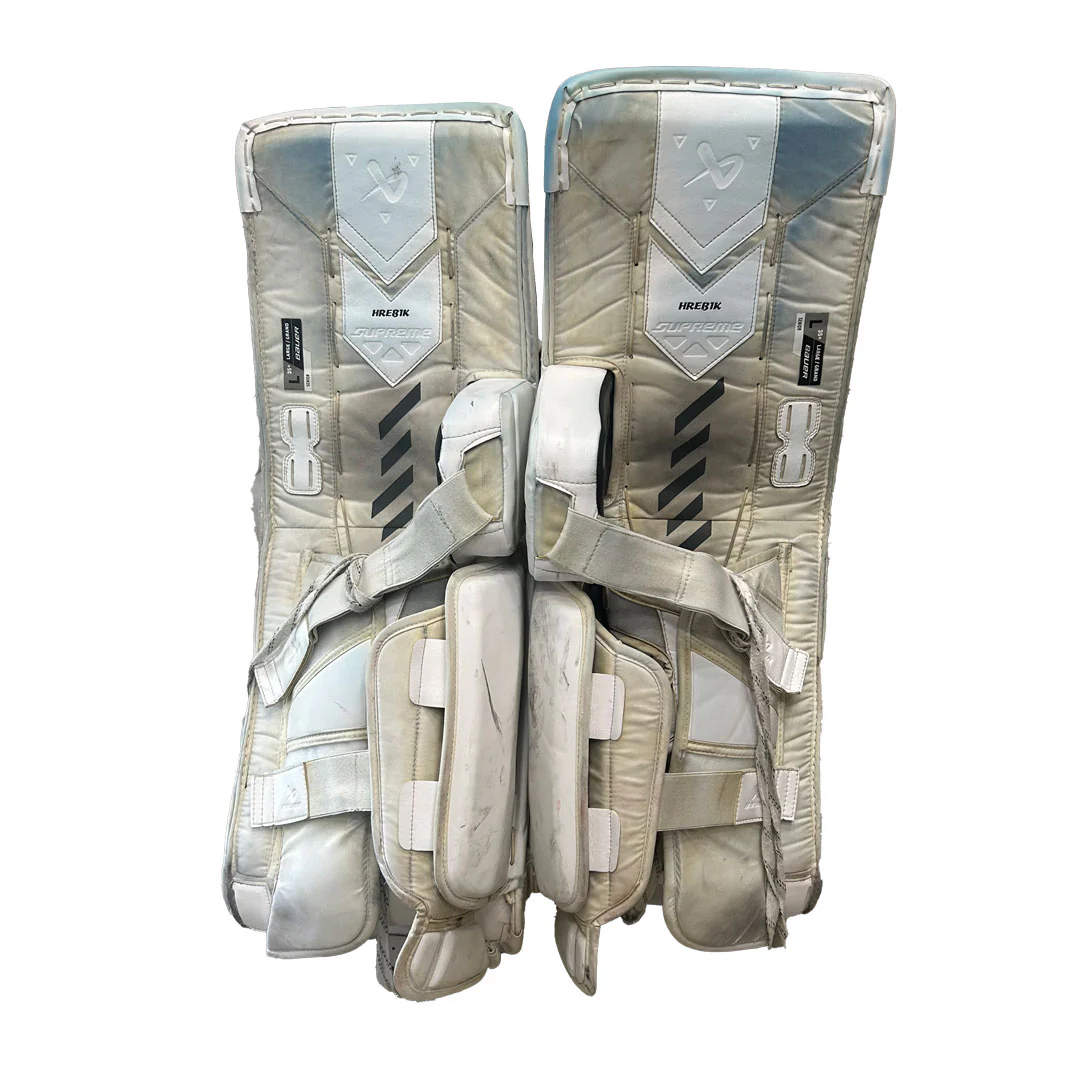 Bauer Supreme Shadow - Used Pro Stock Goalie Pads (White/Navy/Yellow) - Image 3