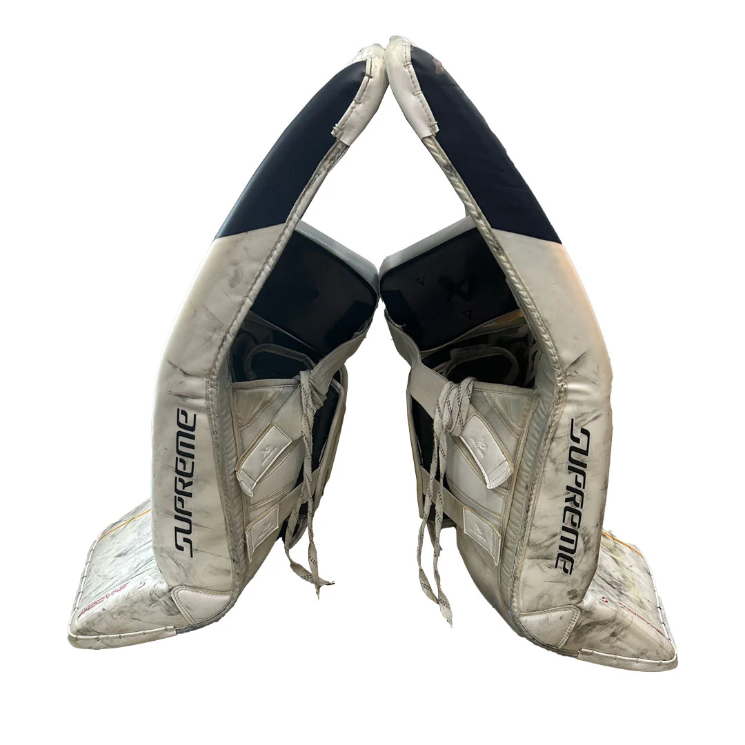 Bauer Supreme Shadow - Used Pro Stock Goalie Pads (White/Navy/Yellow) - Image 4