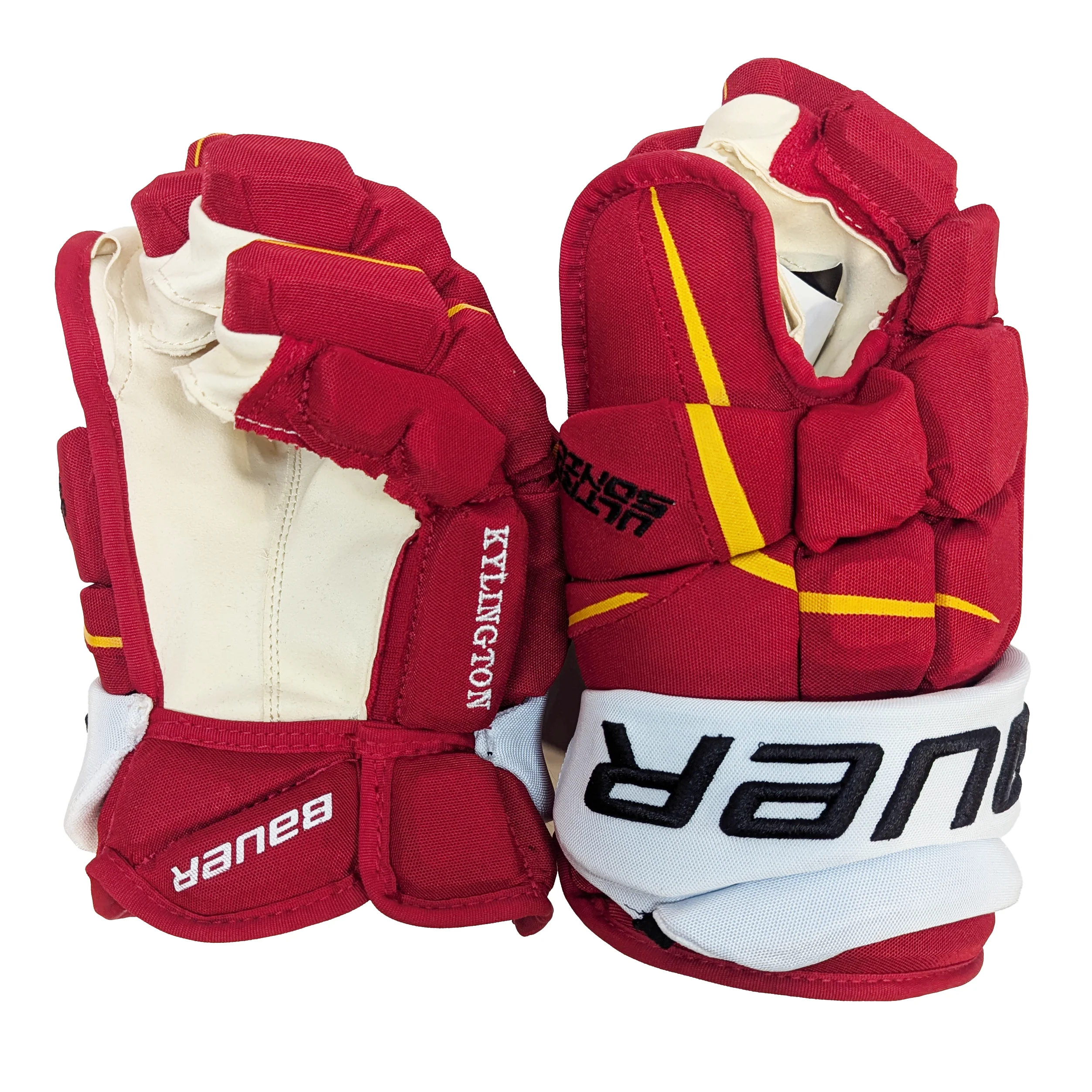 Bauer Supreme Ultrasonic - NHL Pro Stock Glove - Oliver Kylington (Red/Yellow/White) - Image 3