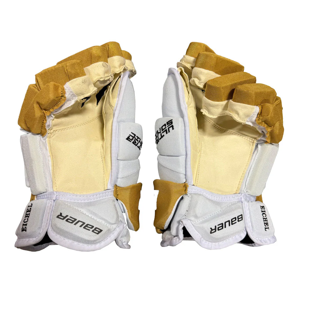 Bauer Supreme Ultrasonic - NHL Pro Stock Hockey Gloves - Jack Eichel (White/Gold/Black) - Image 2