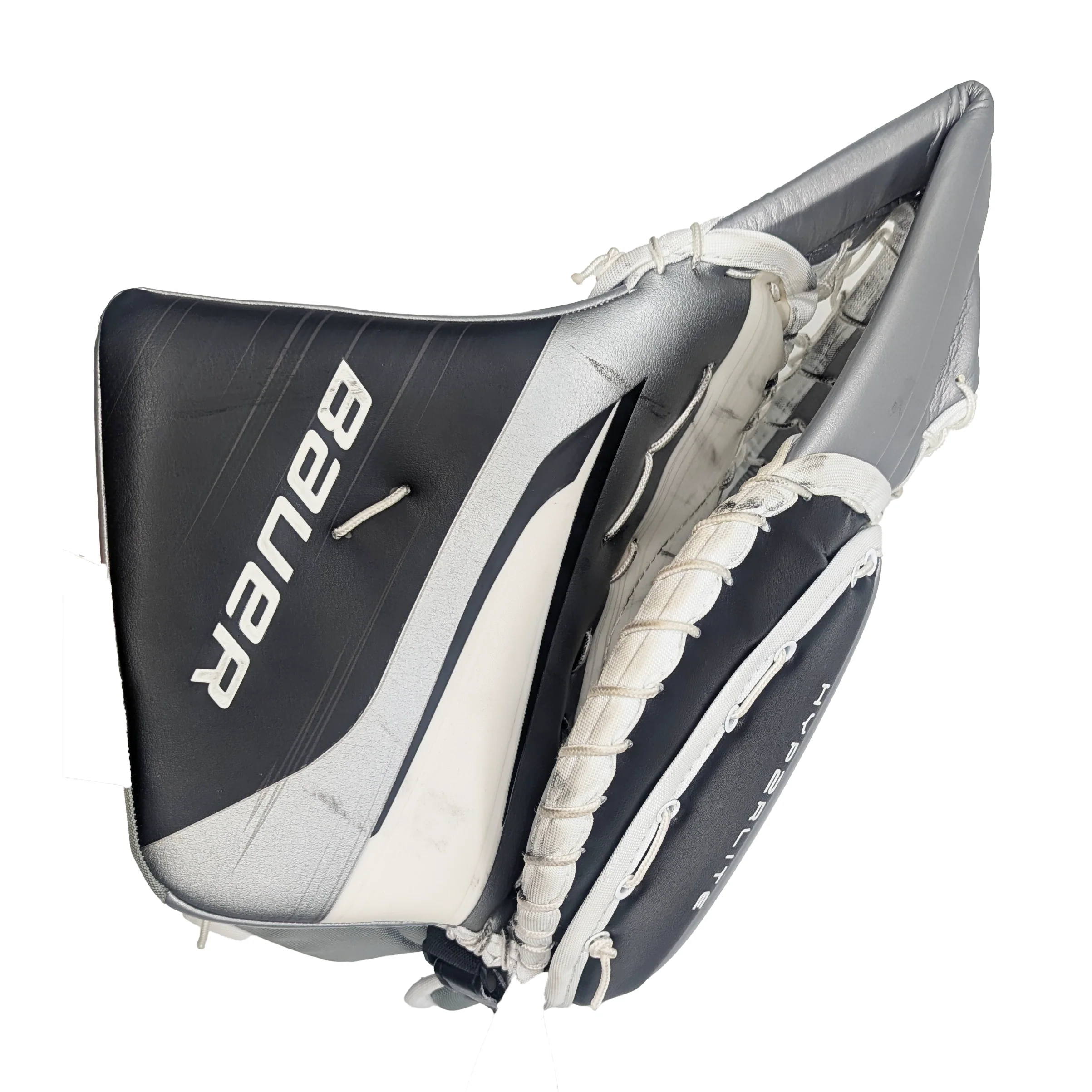 Bauer Vapor Hyperlite 2 - AHL Used Pro Stock Goalie Glove (White/Black/Silver) - Image 3