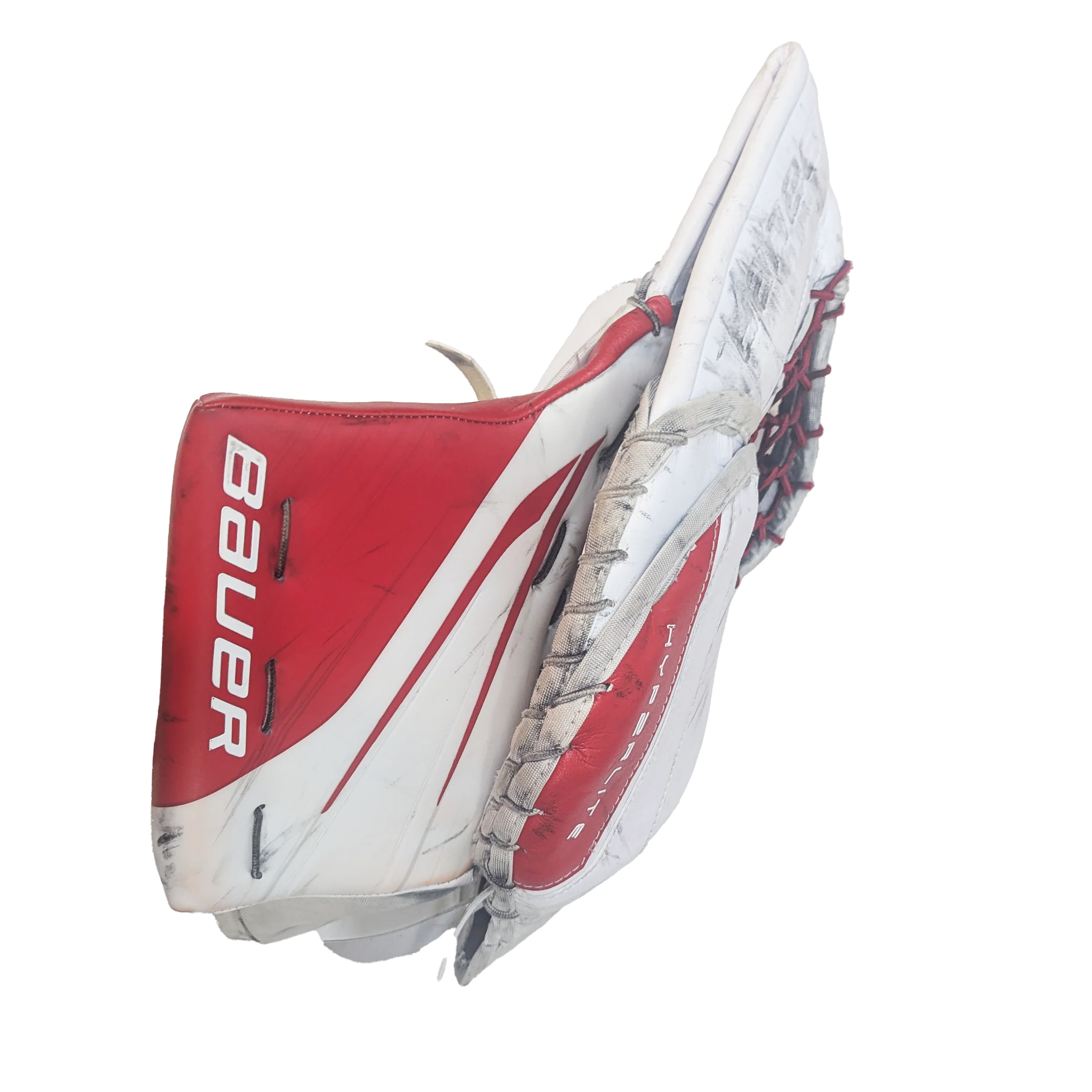 Bauer Vapor Hyperlite 2 - NCAA Used Pro Stock Goalie Glove (White/Red) - Image 3