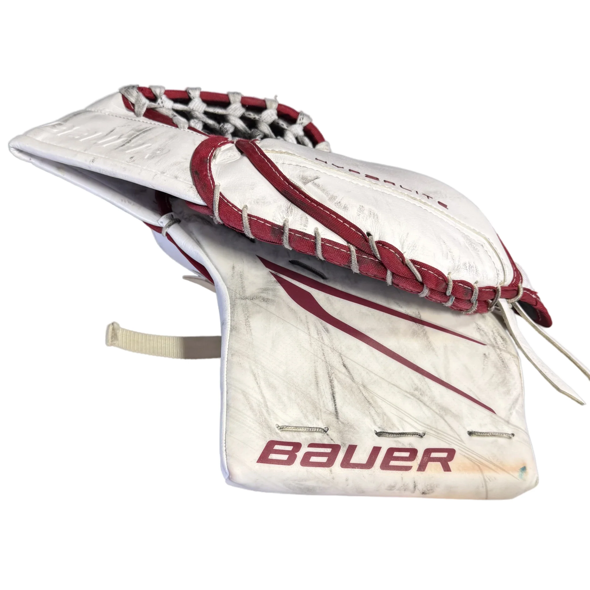 Bauer Vapor Hyperlite 2 - Used NCAA Pro Stock Goalie Glove (White/Maroon) - Image 3