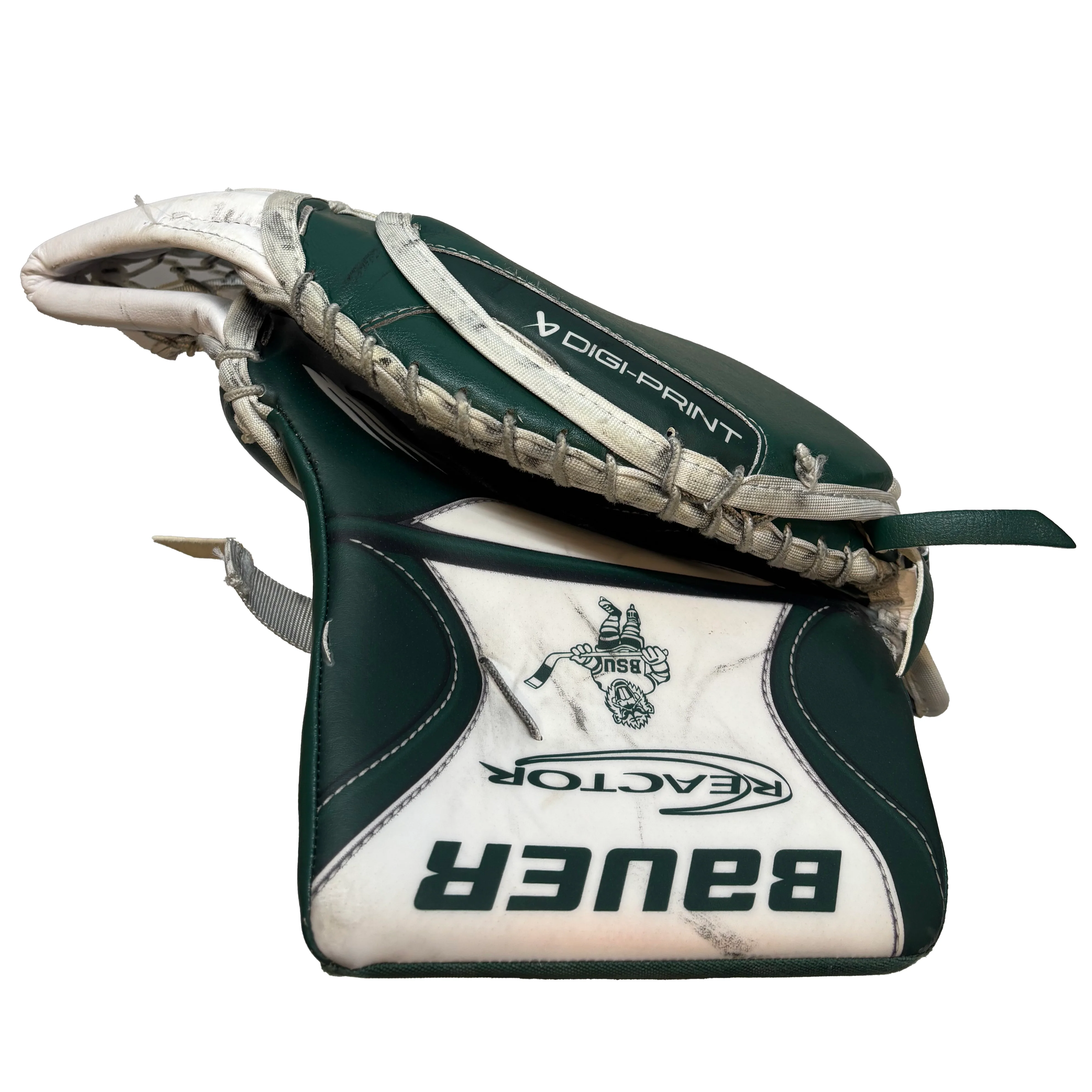 Bauer Vapor Hyperlite 2 - Used NCAA Pro Stock Goalie Trapper (White/Green) *Dressed as Reactor* - Image 3