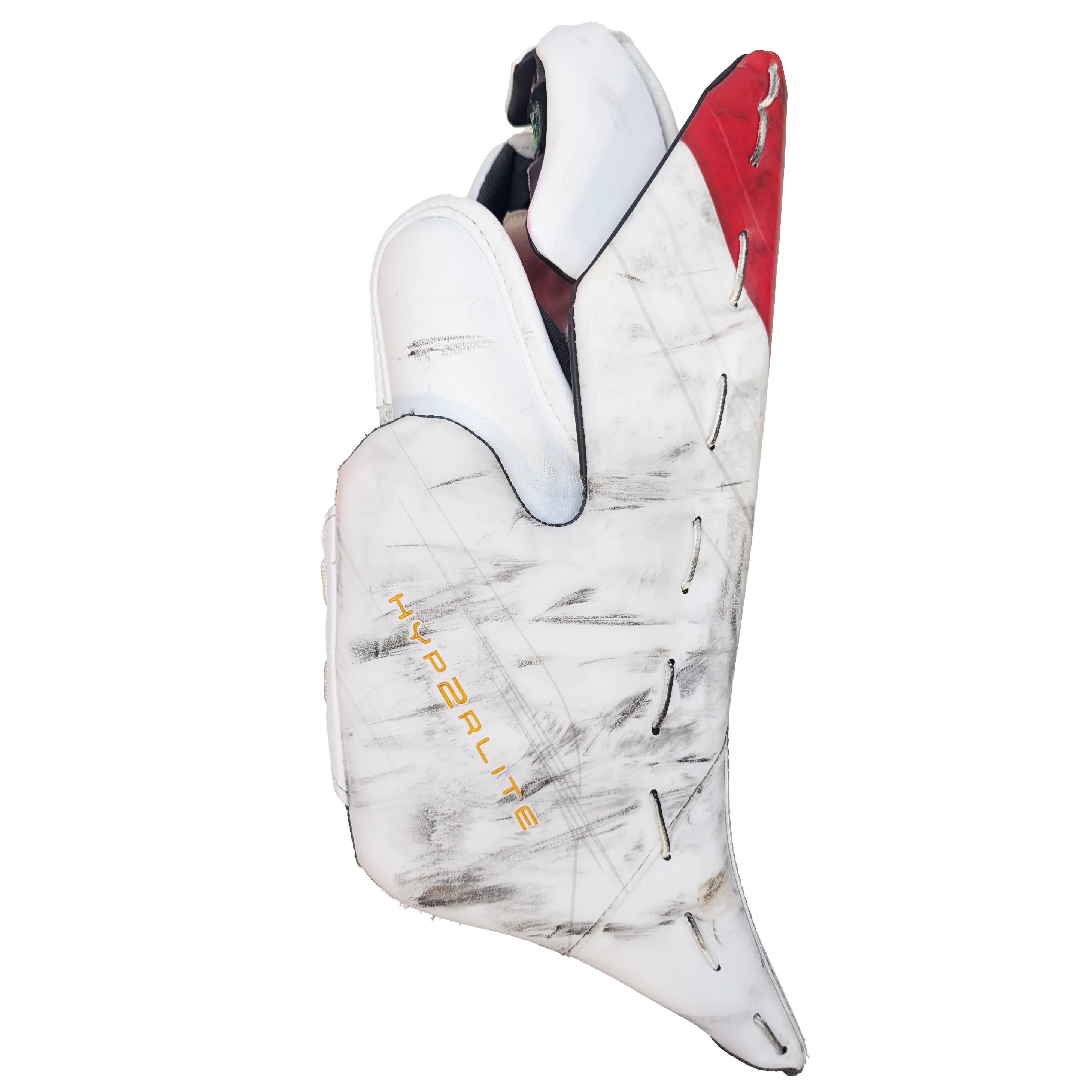Bauer Vapor Hyperlite 2 - Used Pro Stock Goalie Blocker (White/Red/Yellow) - Image 3