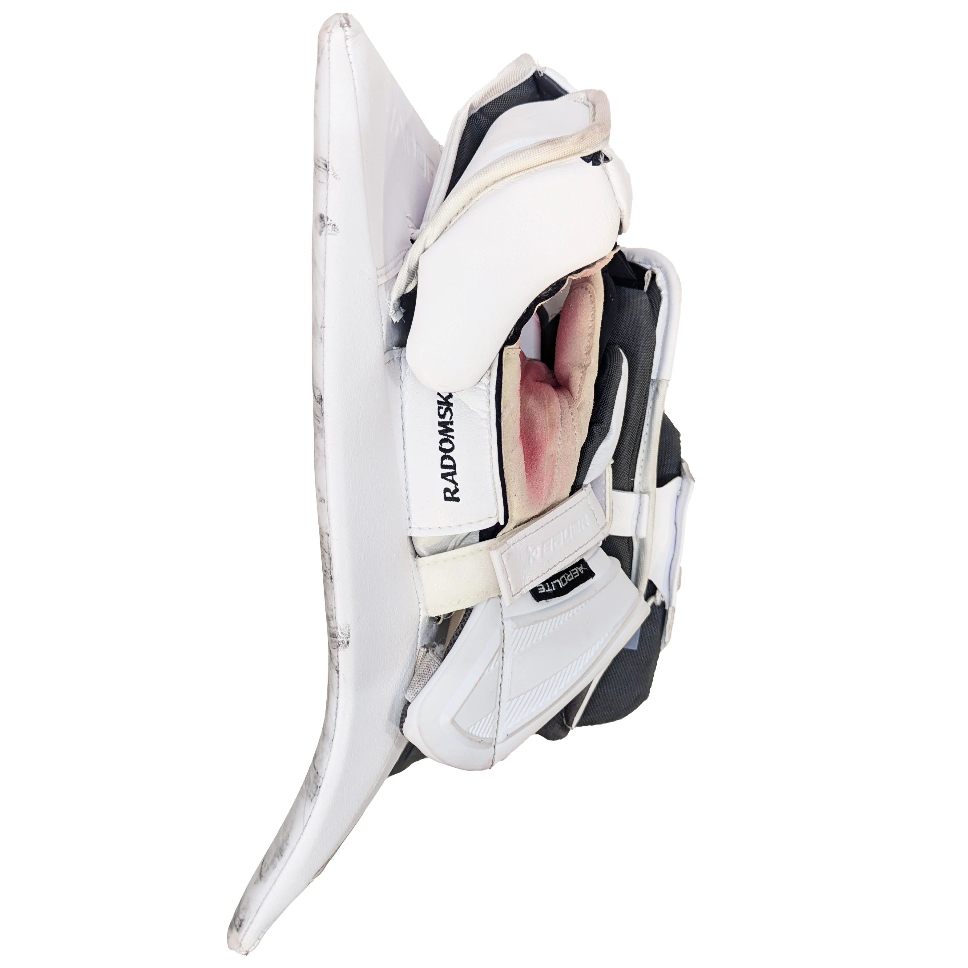 Bauer Vapor Hyperlite 2 - Used Pro Stock Goalie Blocker (White/Red/Yellow) - Image 4