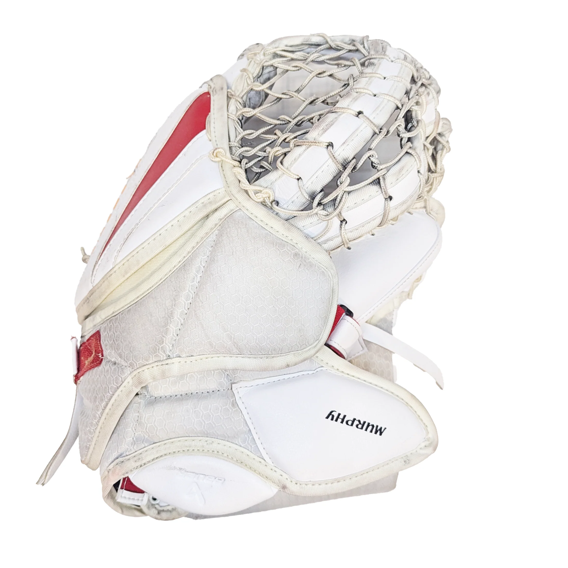 Bauer Vapor Hyperlite 2 - Used Pro Stock Goalie Glove (White/Red/Yellow) - Image 3