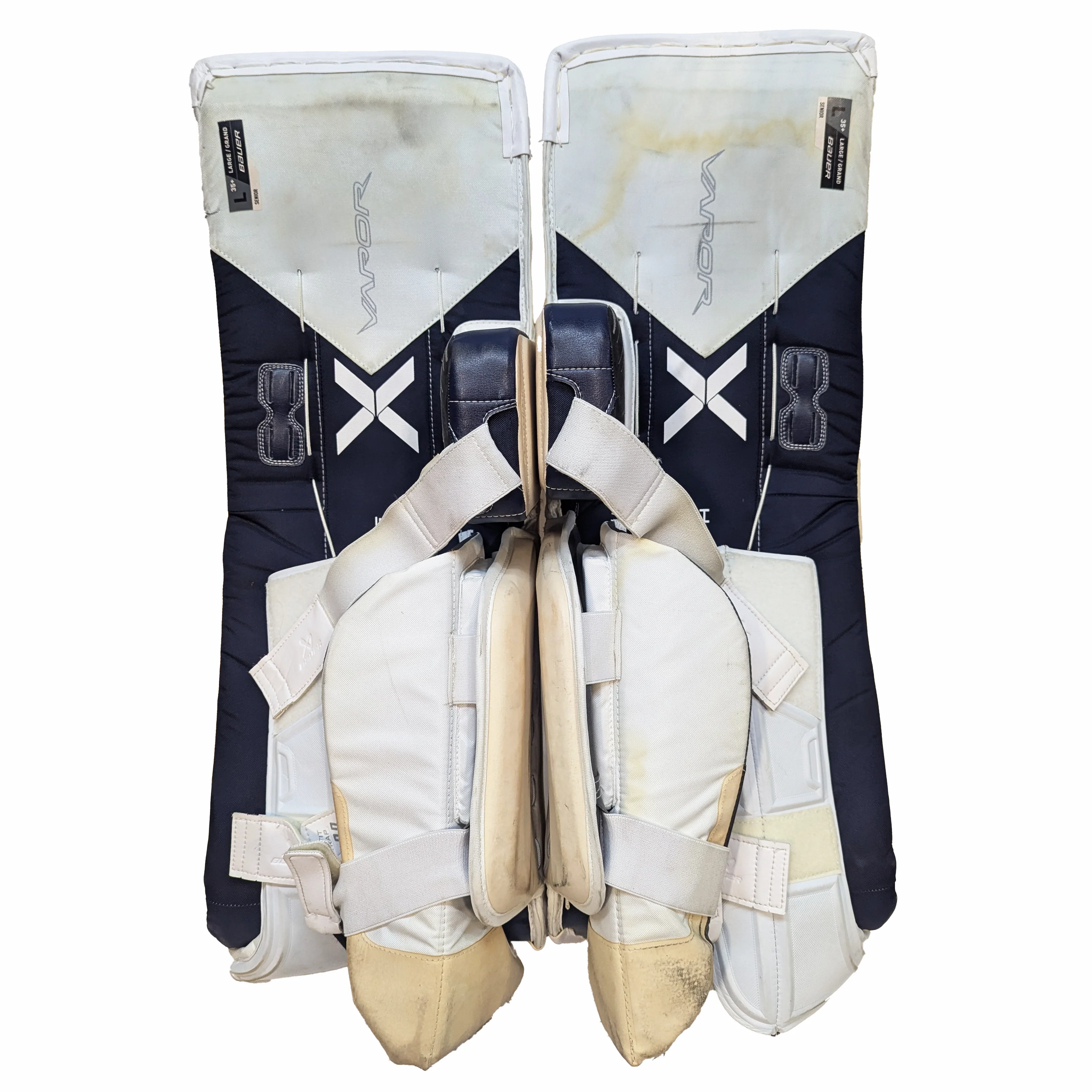 Bauer Vapor HyperLite 2 - Used Pro Stock Goalie Pads (Cream/Sky Blue/Navy) - Image 4