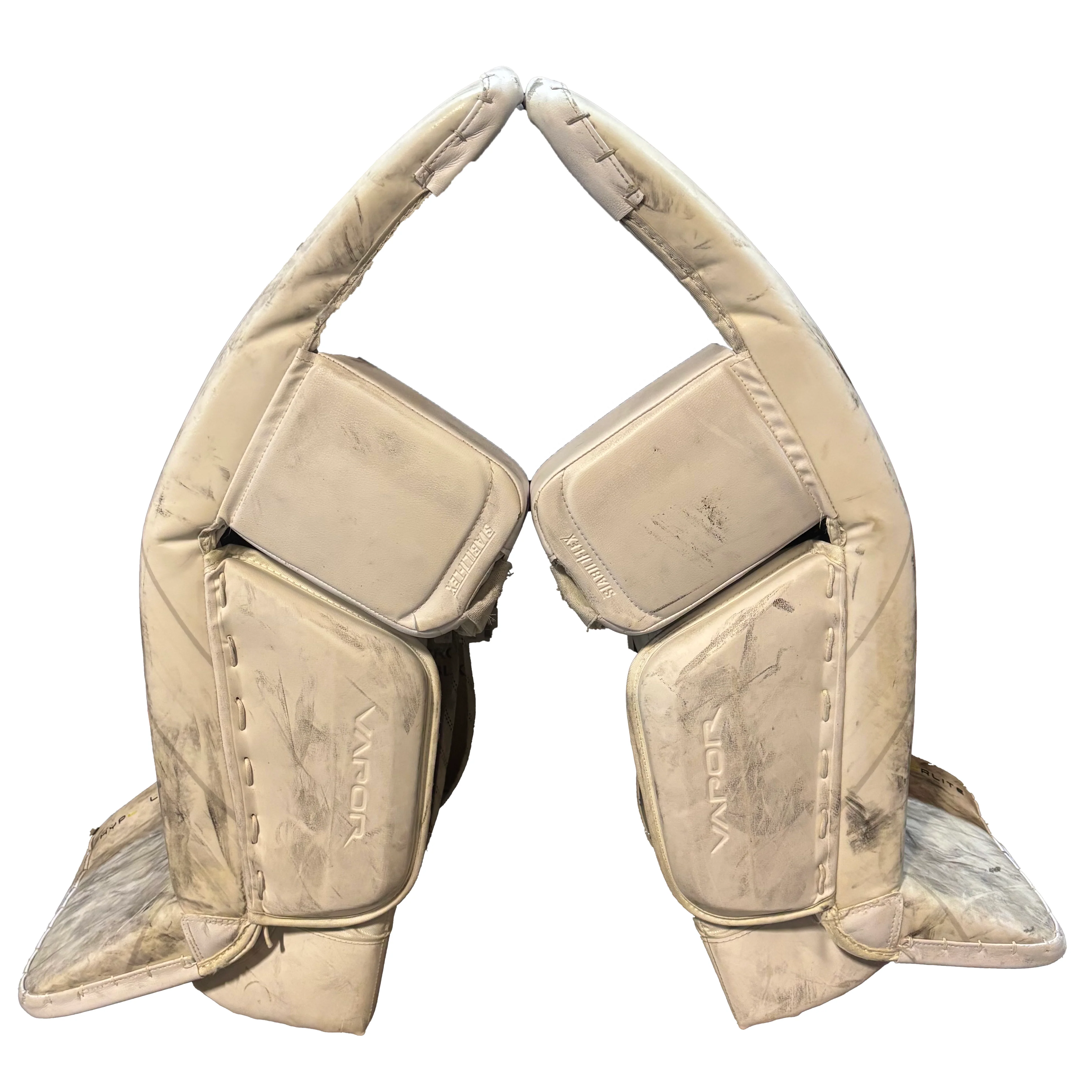 Bauer Vapor Hyperlite 2 - Used Pro Stock Goalie Pads (White/Silver) - Image 2