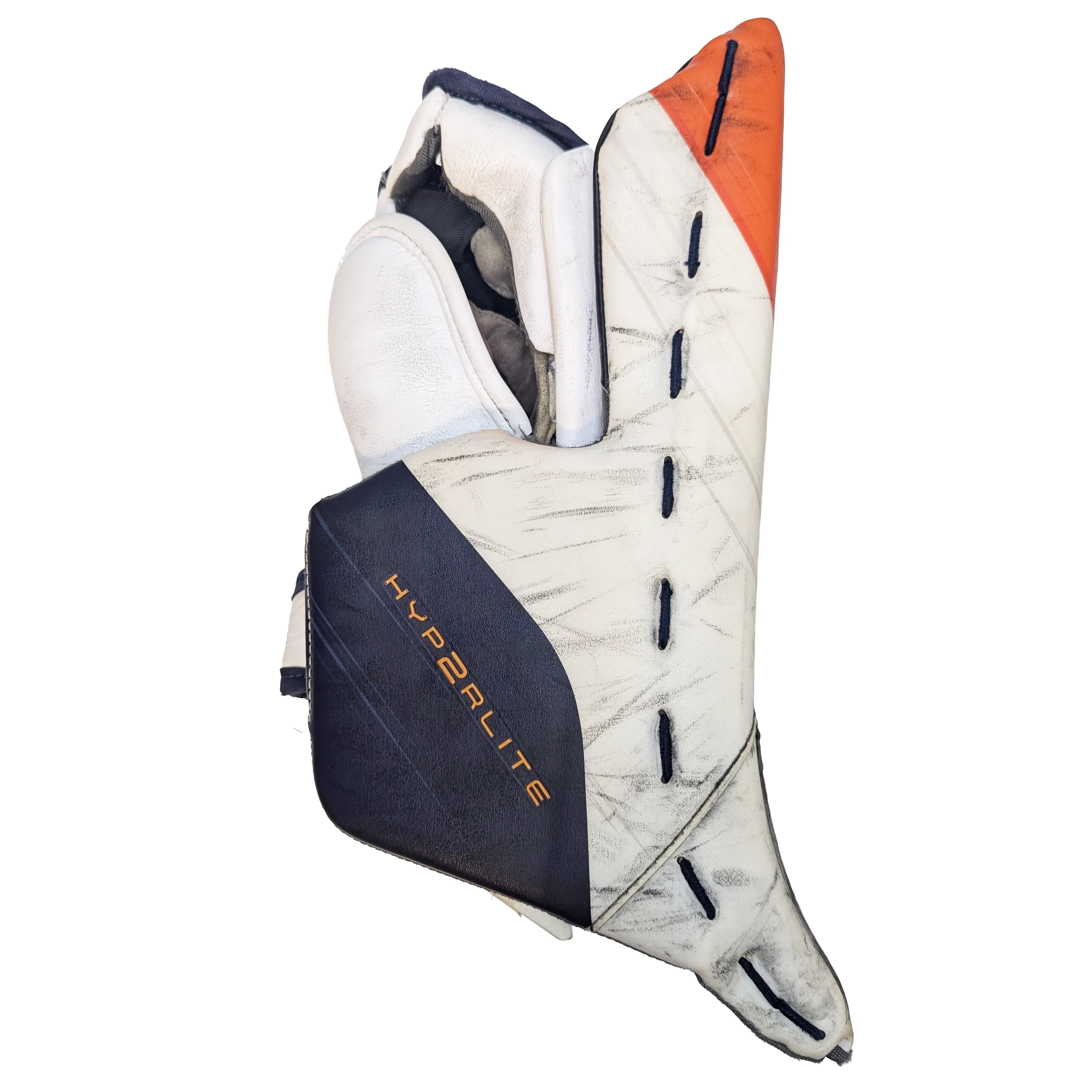 Bauer Vapor Hyperlite 2 - WHL Pro Stock Goalie Blocker (White/Navy/Orange) - Image 4