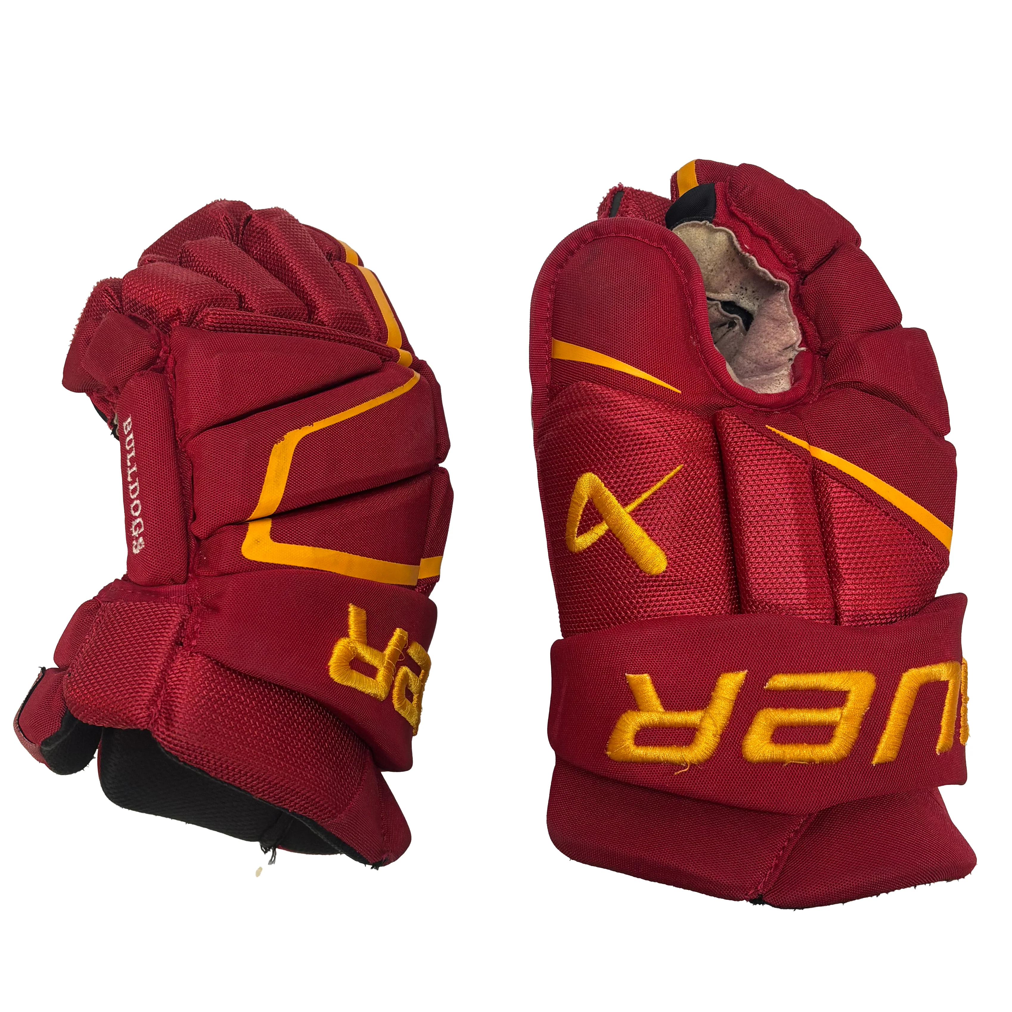 Bauer Vapor Hyperlite - Used NCAA Pro Stock Glove (Red/Yellow) - Image 2