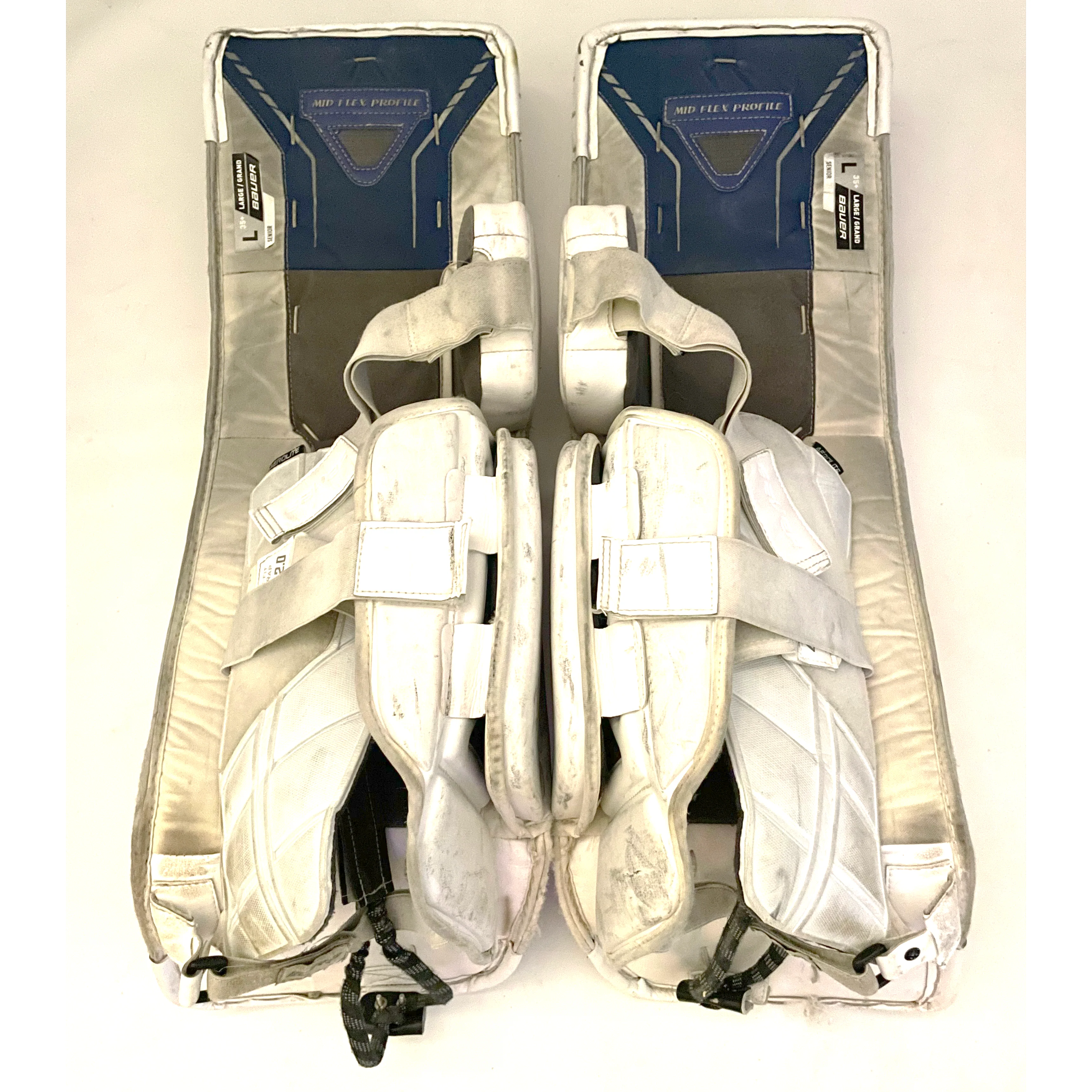 Bauer Vapor Hyperlite - Used Pro Stock Goalie Pads (White/Blue) - Image 3