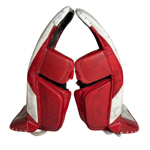 Bauer Vapor Hyperlite - Used Pro Stock Goalie Pads (White/Red) - Image 2