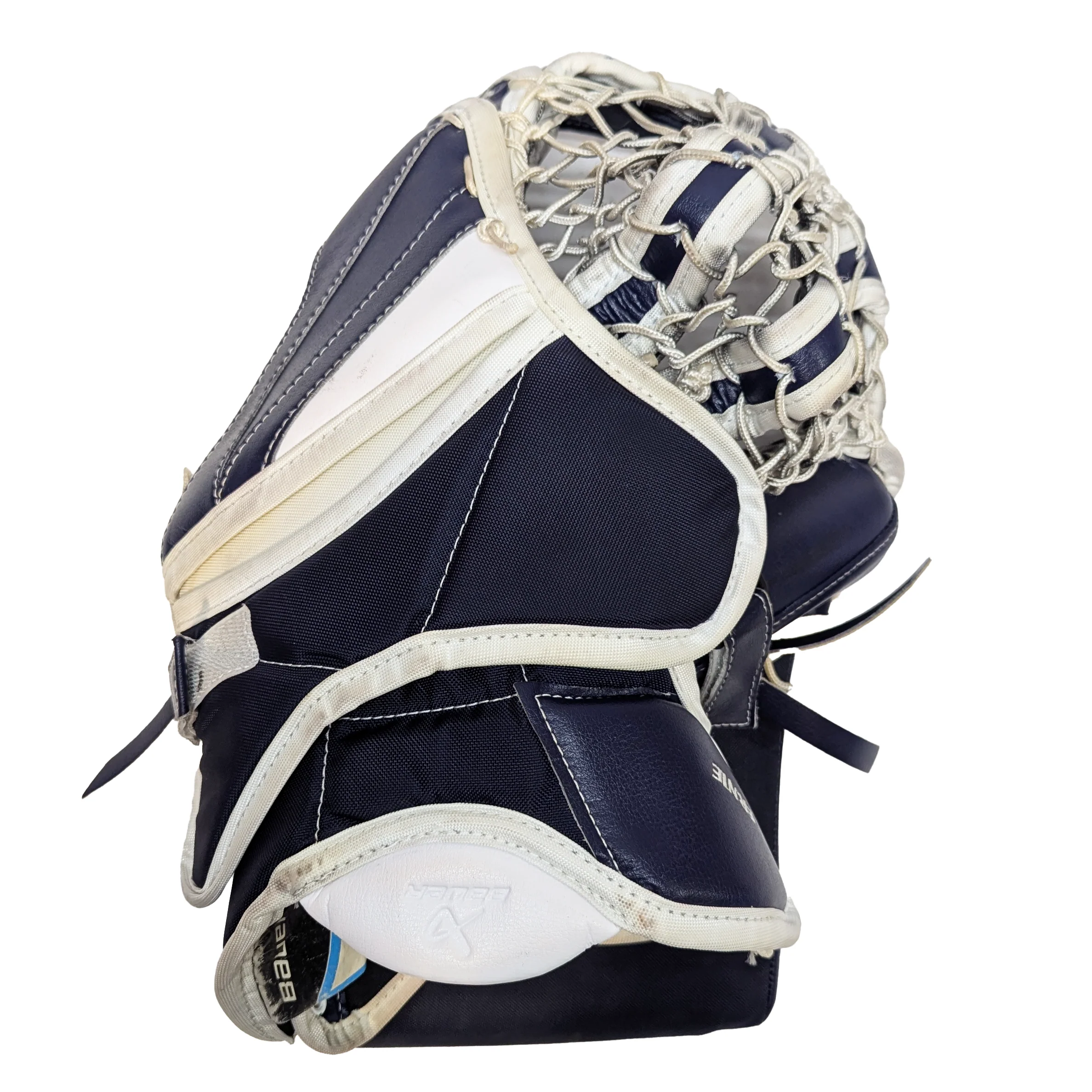 Bauer Vapor Hyperlite - Used WHL Pro Stock Goalie Trapper (White/Navy/Orange) *Dressed as Reactor* - Image 2