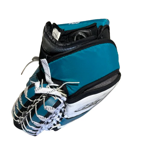 Brian's Gnetik V - Used NHL Pro Stock Goalie Glove - Aaron Dell (White/Teal/Black) - Image 2