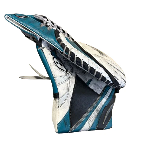 Brian's Gnetik V - Used NHL Pro Stock Goalie Glove - Aaron Dell (White/Teal/Black) - Image 3