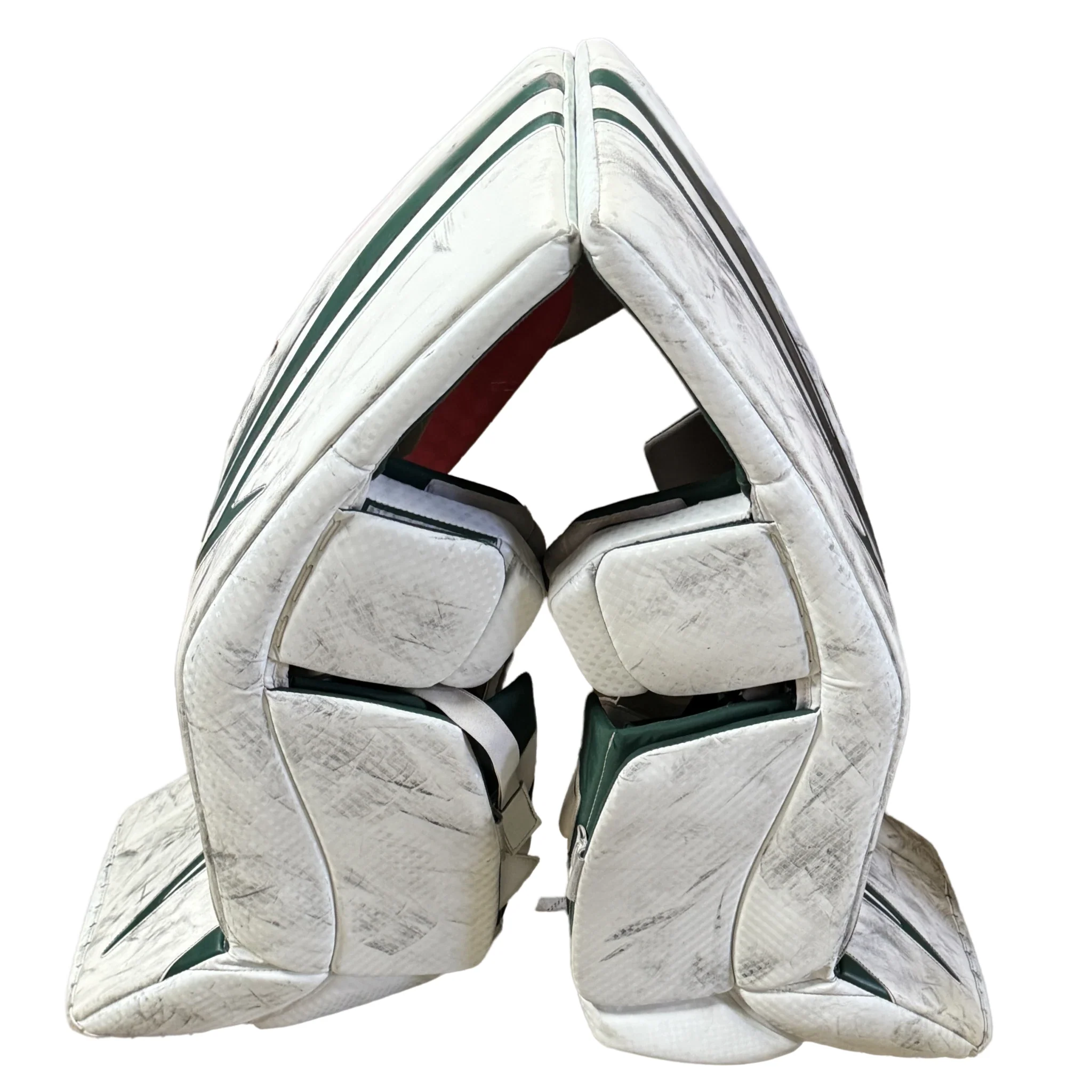 Brian's Optik 3 - Used Pro Stock Goalie Pads (White/Green) - Image 3