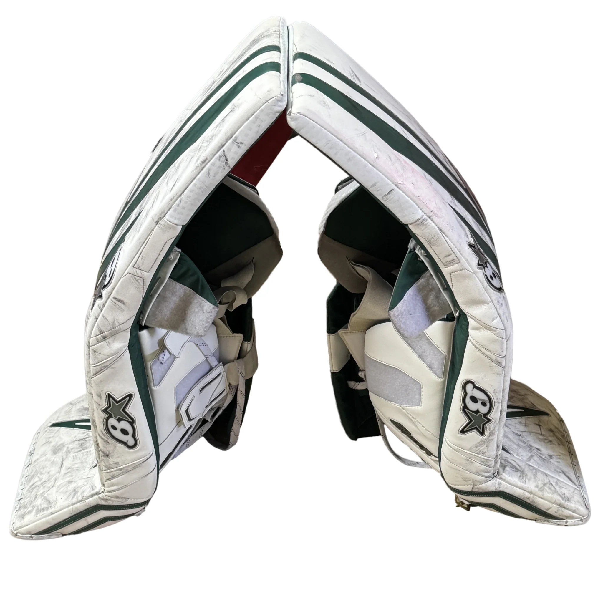 Brian's Optik 3 - Used Pro Stock Goalie Pads (White/Green) - Image 4