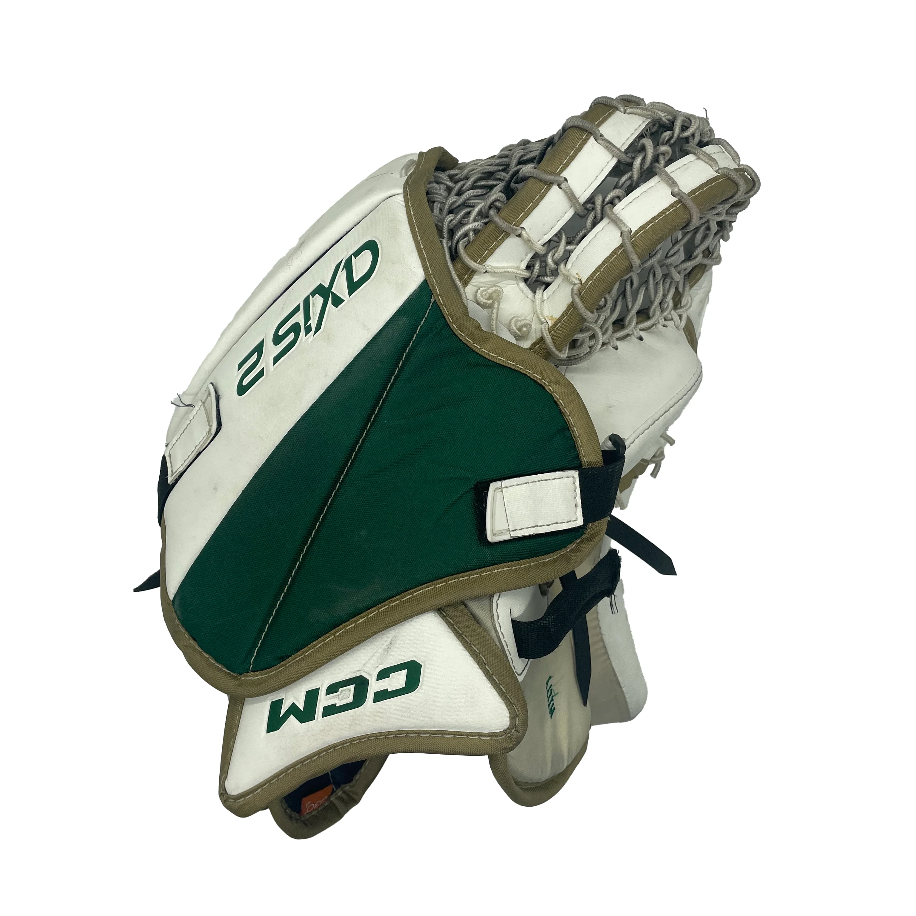 CCM Axis 2 - Used Pro Stock Goalie Glove (White/Green/Gold) - Image 3