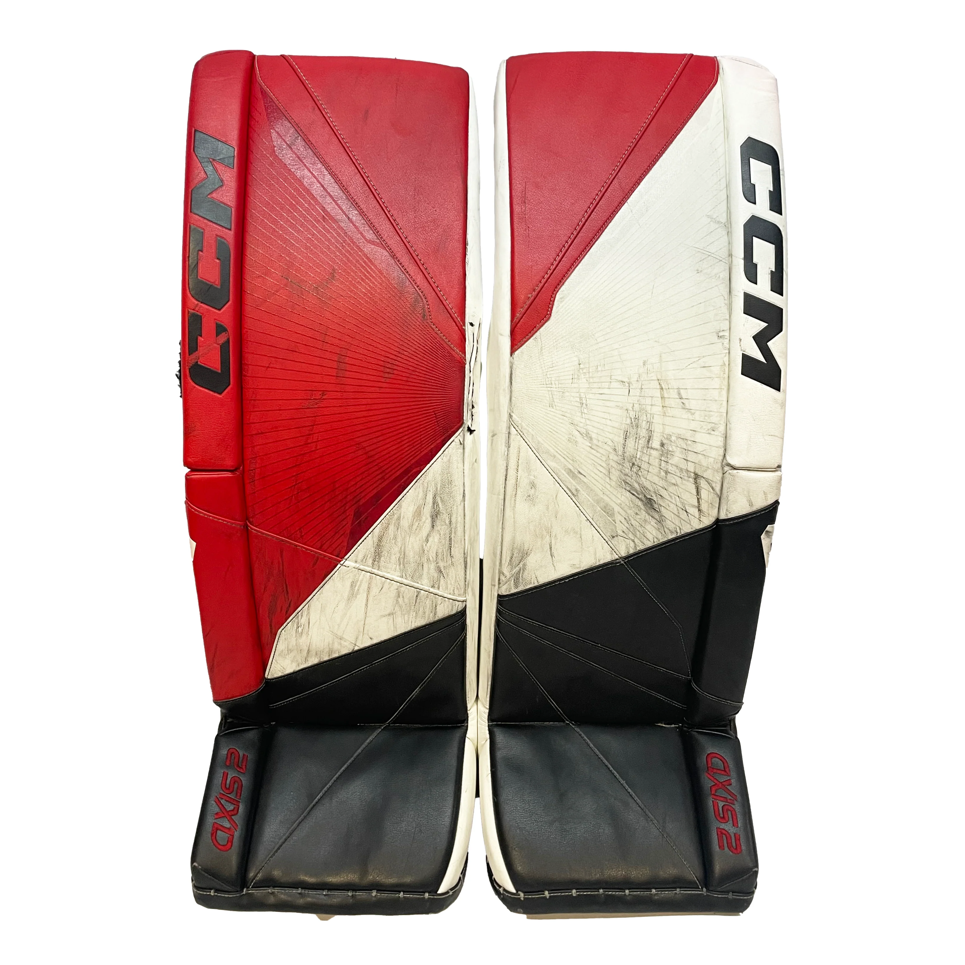 CCM AXIS 2 - Used Pro Stock Goalie Pads (White/Red/Black)