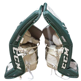 CCM Extreme Flex 3 - Used Pro Stock Goalie Pads - (Green/White) - Image 3