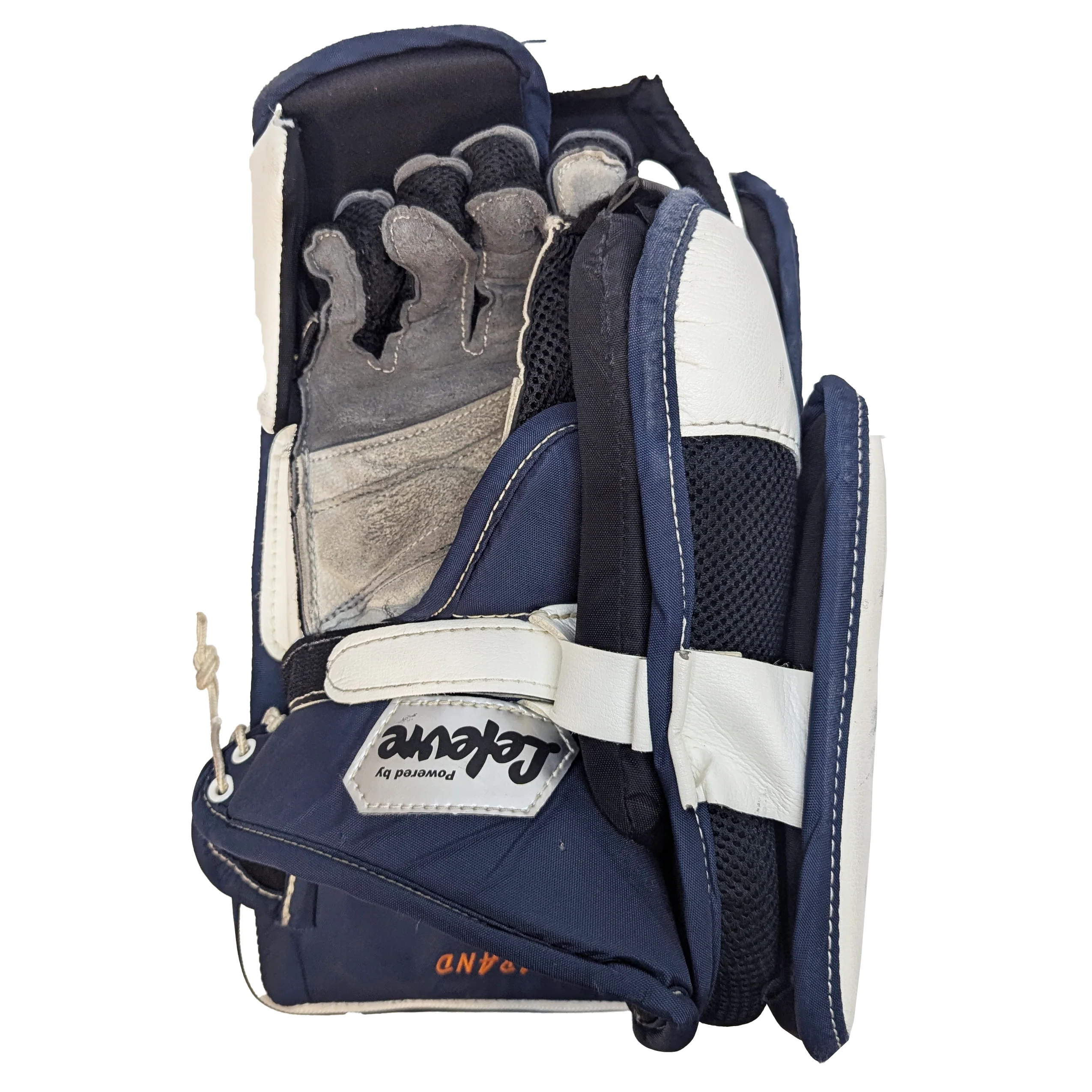 CCM Extreme Flex 4 - Used WHL Pro Stock Goalie Blocker (White/Orange/Navy) - Image 2