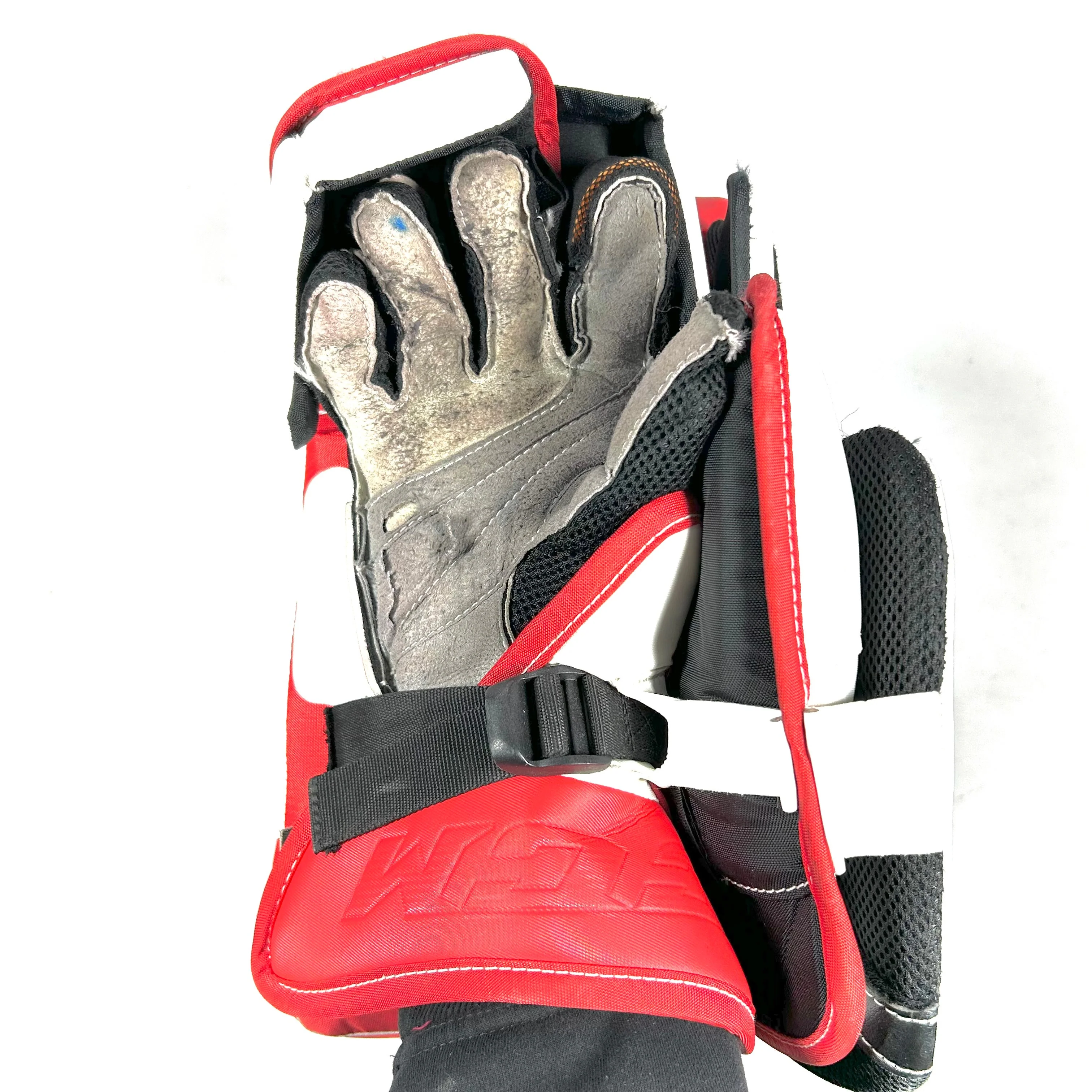 CCM Extreme Flex 5 - Used Pro Stock Goalie Blocker (Red/White/Black) - Image 3
