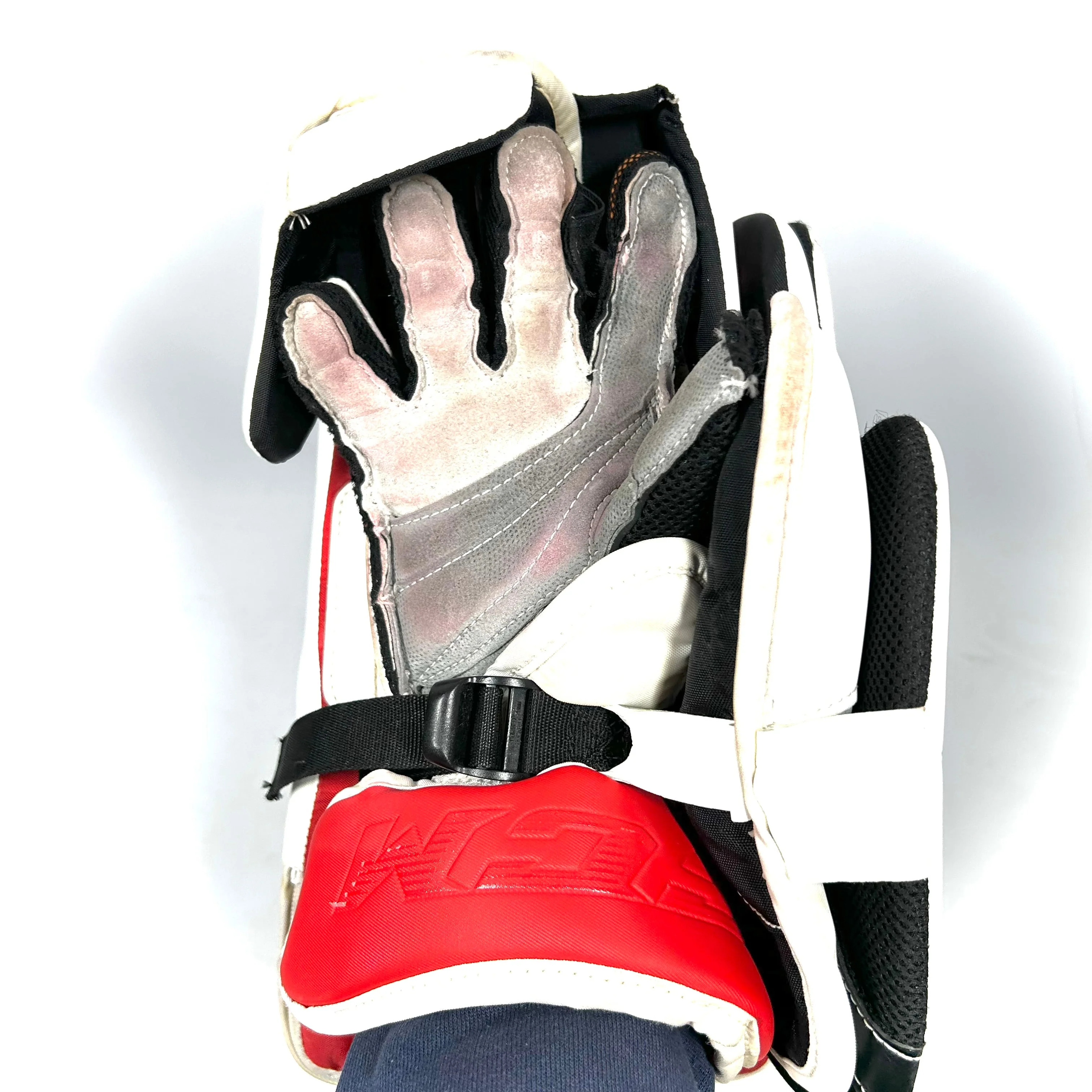 CCM Extreme Flex 5 - Used Pro Stock Goalie Blocker (Red/Yellow/White) - Image 3