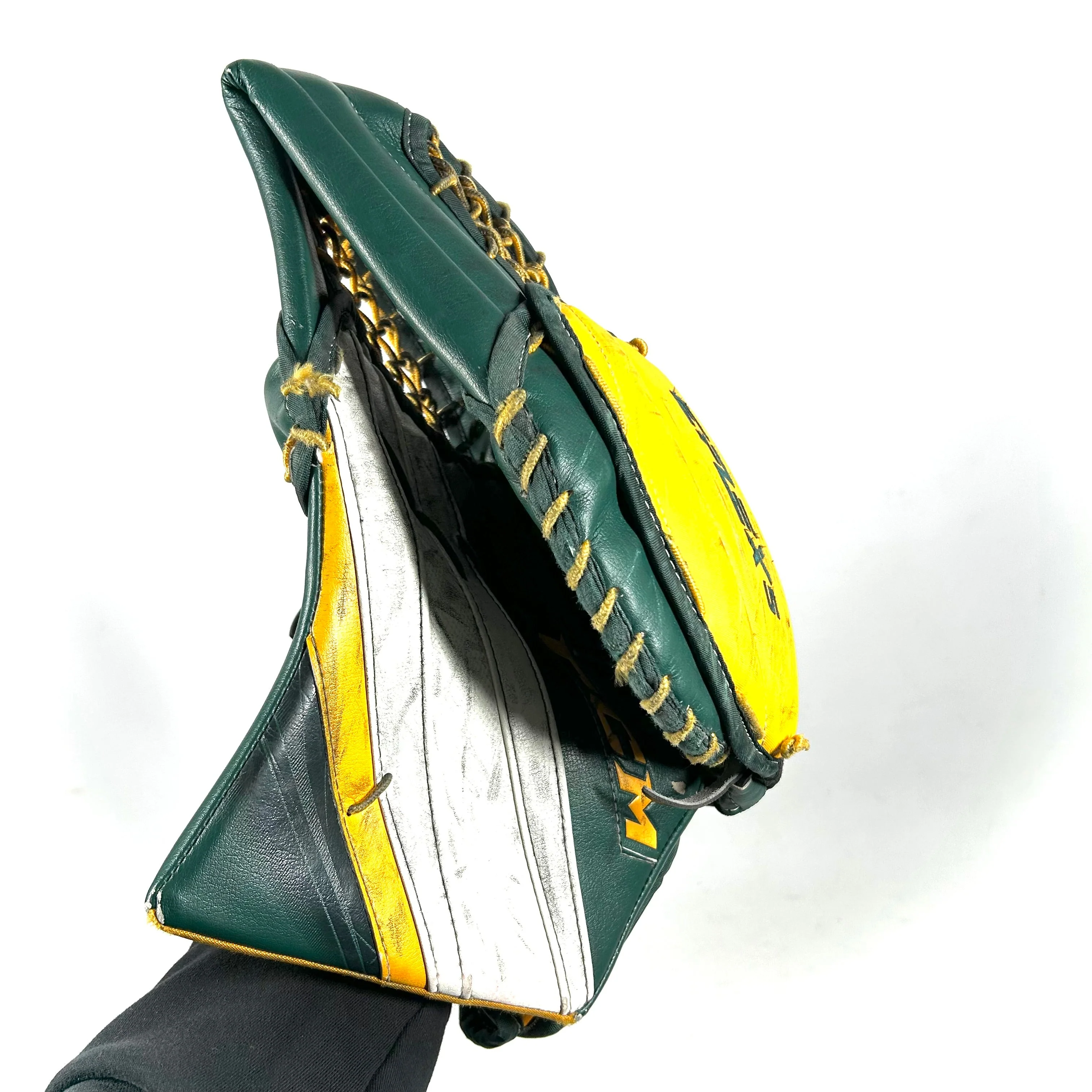 CCM Extreme Flex 5 - Used Pro Stock Goalie Glove (Green/Yellow) - Image 3