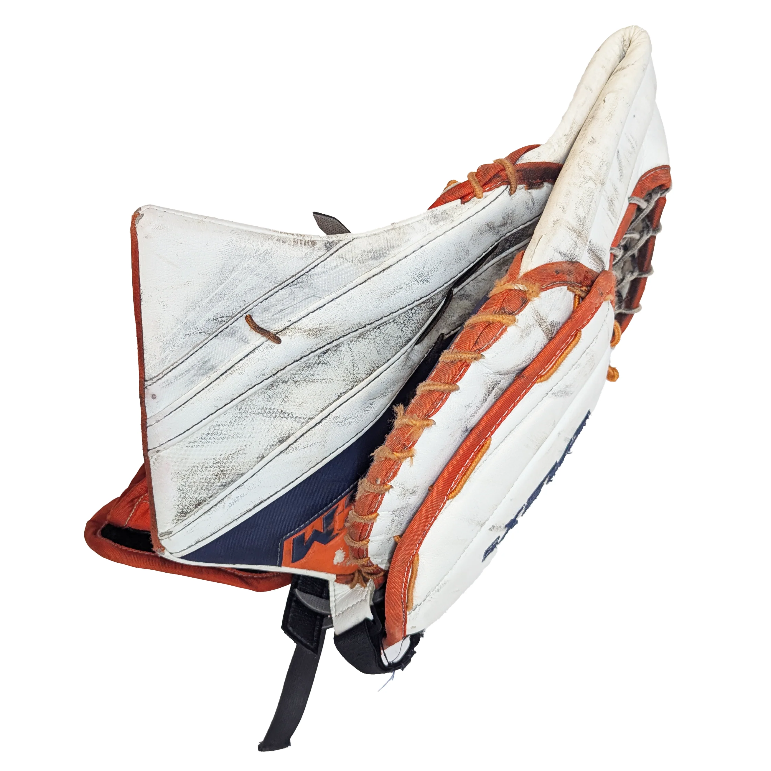 CCM Extreme Flex 5 - Used Pro Stock Goalie Glove (White/Orange/Navy) - Image 3